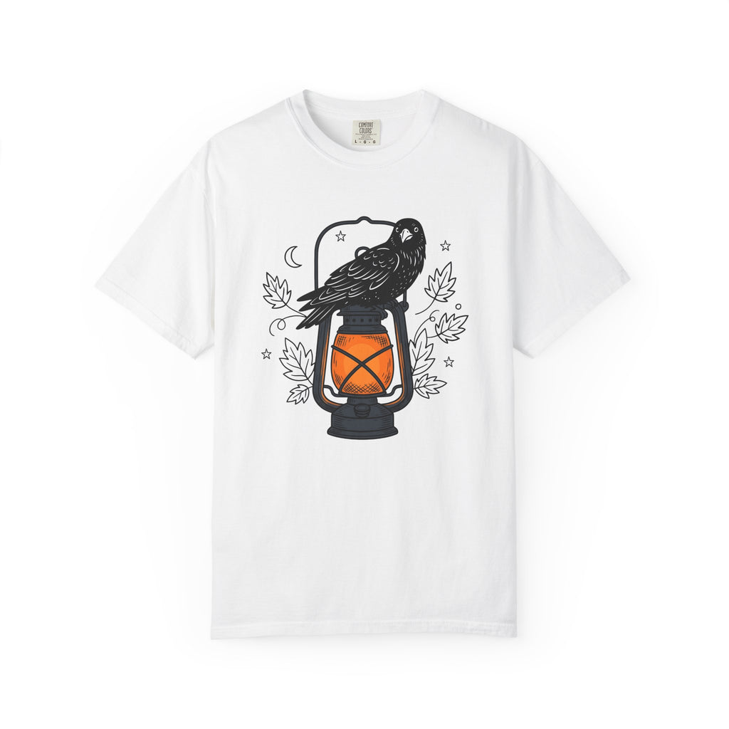 Blackbird Lantern Shirt Halloween Eerie Gift Women Flat Graphic Tee Lantern T-Shirt Spooky Fan Spooky Graphic Tshirt Rustic Fall Leaves