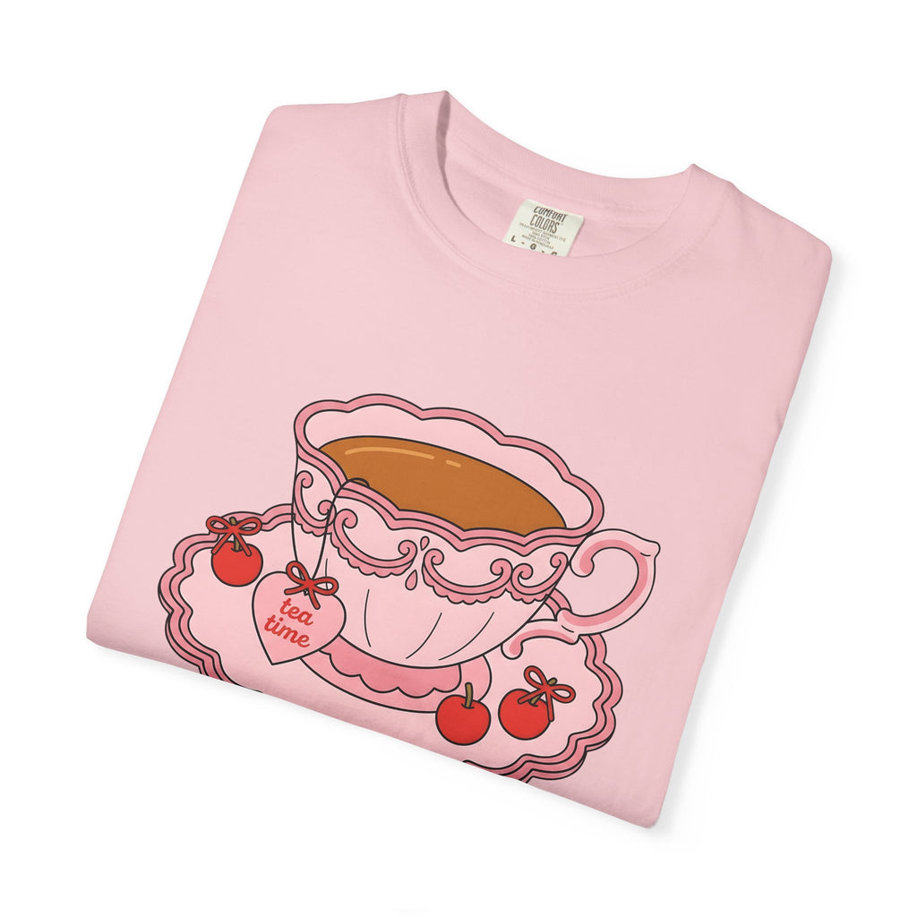 Tea Cup Shirt Tea Foodie Gift Women Kawaii Tee Teacup T-Shirt Tea Fan Cute Tshirt Food Graphic Retro Cherry Tshirt