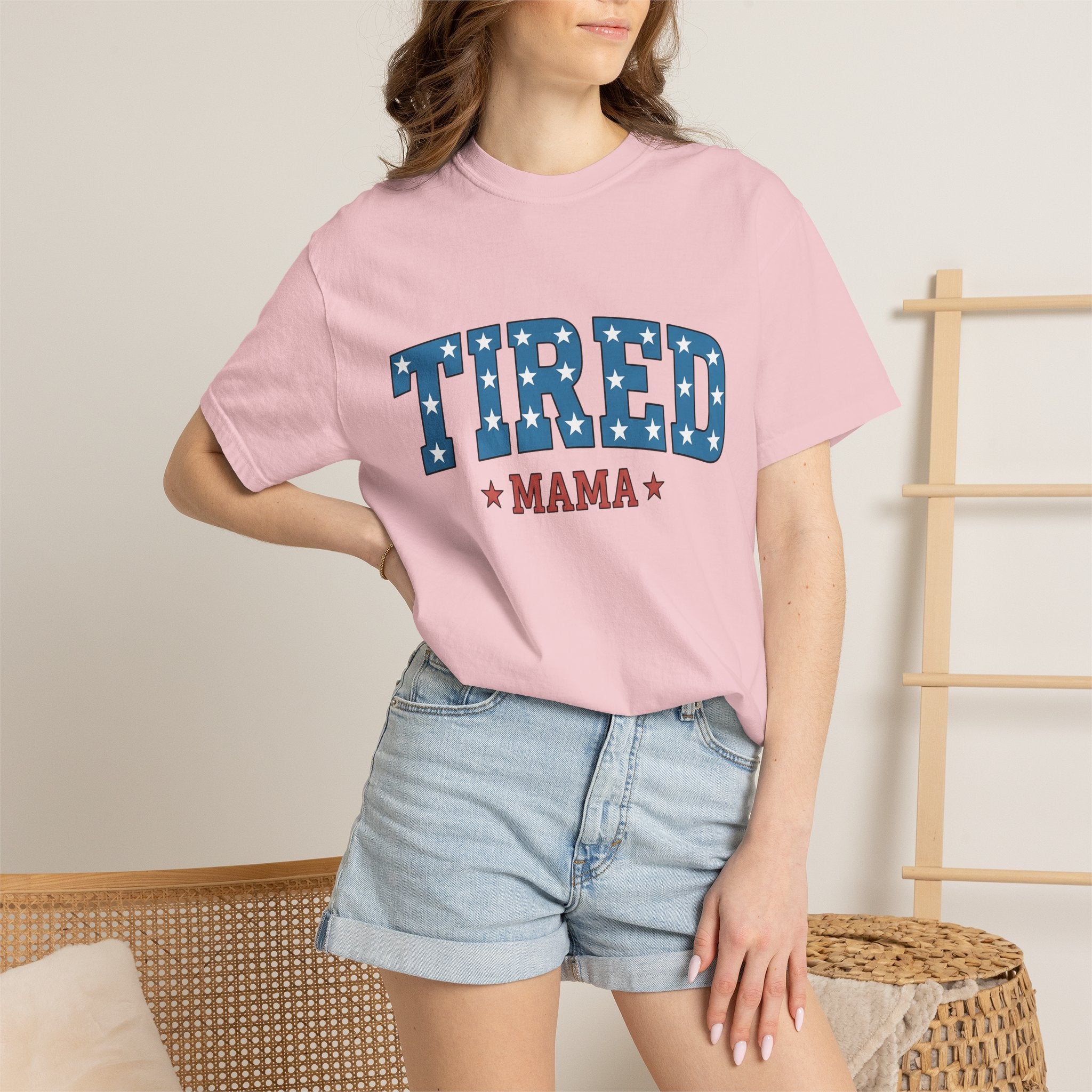 Star Pattern Lettering Shirt Moms Flag Gift Women Graphic Tee Typography T-Shirt Motherhood Fan Minimalist Tshirt Banner Graphic Design