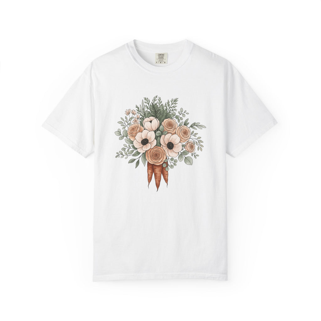 Carrot Flower Bouquet Shirt Easter Bouquet Gift Women Painting Tee Flower Arrangement T-Shirt Spring Fan Floral Art Tshirt Floral Graphic