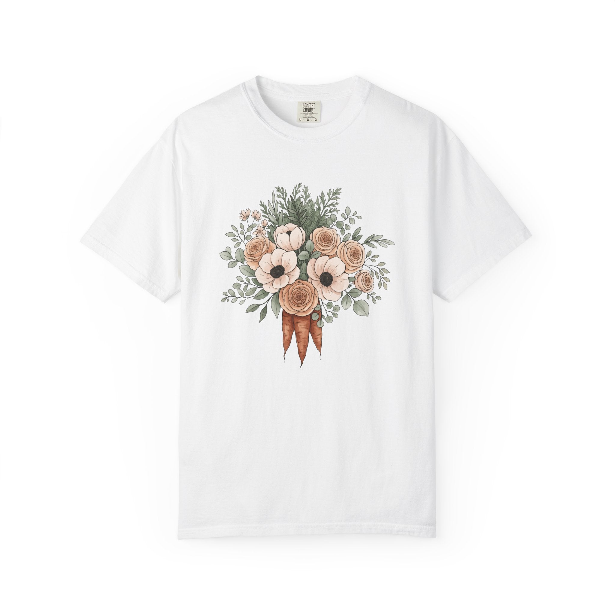 Carrot Flower Bouquet Shirt Easter Bouquet Gift Women Painting Tee Flower Arrangement T-Shirt Spring Fan Floral Art Tshirt Floral Graphic