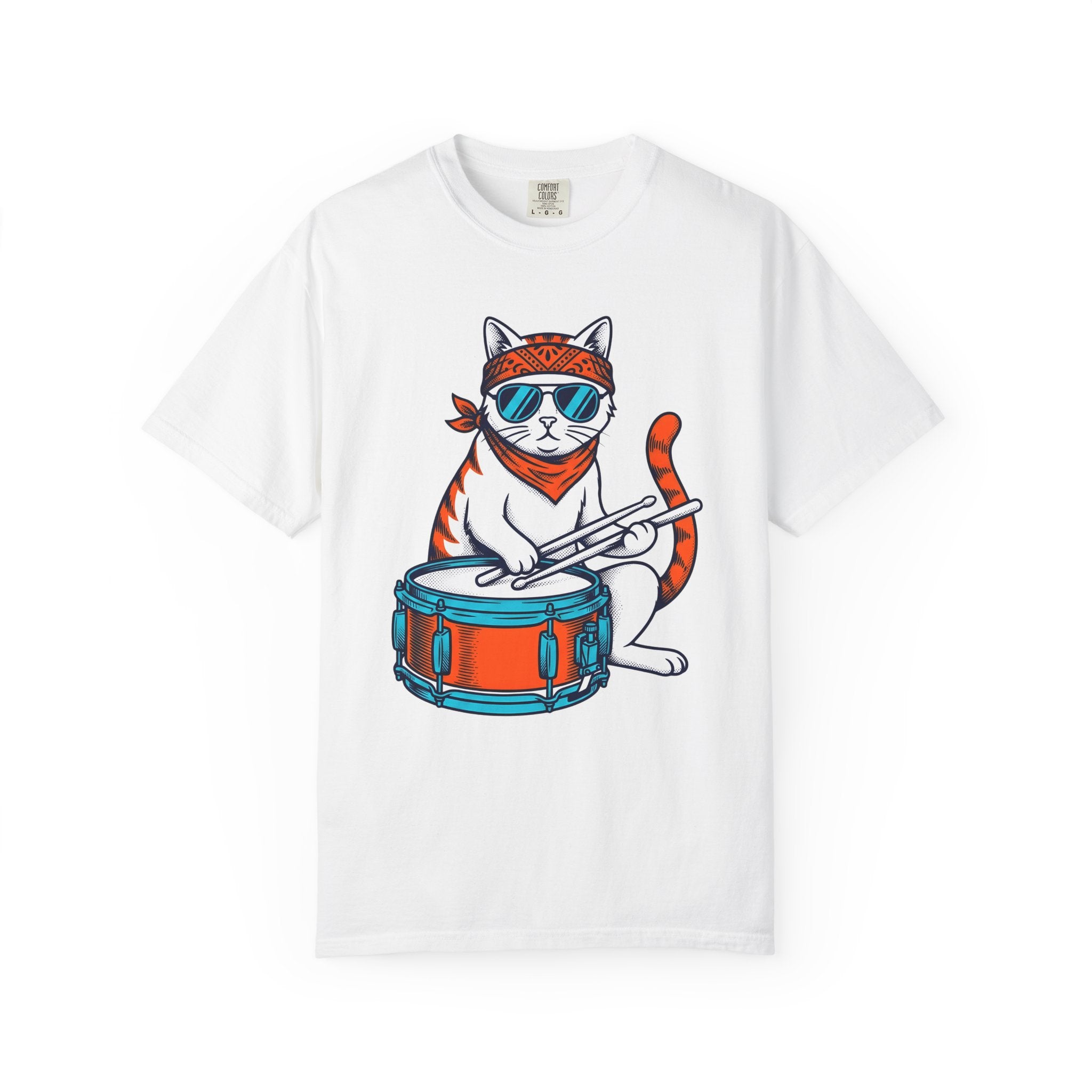Drummer Kitten Shirt Cat Instruments Gift Women Comic Tee Drummer T-Shirt Cat Fan Cartoon Tshirt Musical Instrument Graphic Vintage Shades