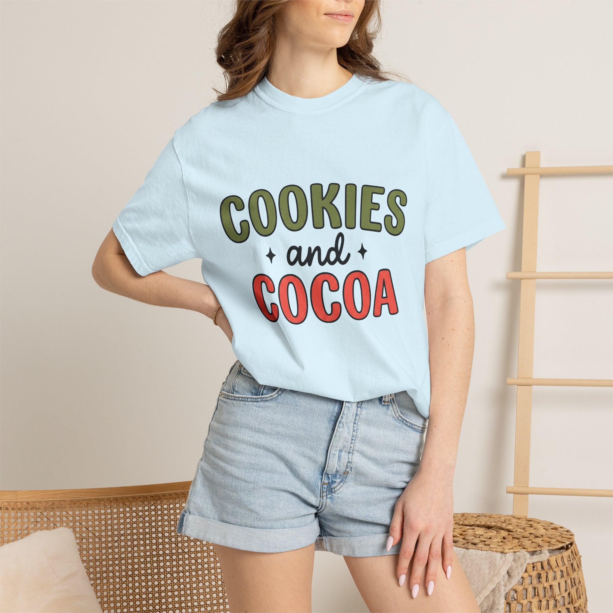 Sweet Cocoa Cookies Shirt Christmas Snacks Gift Women Joyful Tee Cookie T-Shirt Xmas Fan Cookie Art Tshirt Treat Graphic Hand Drawn Star