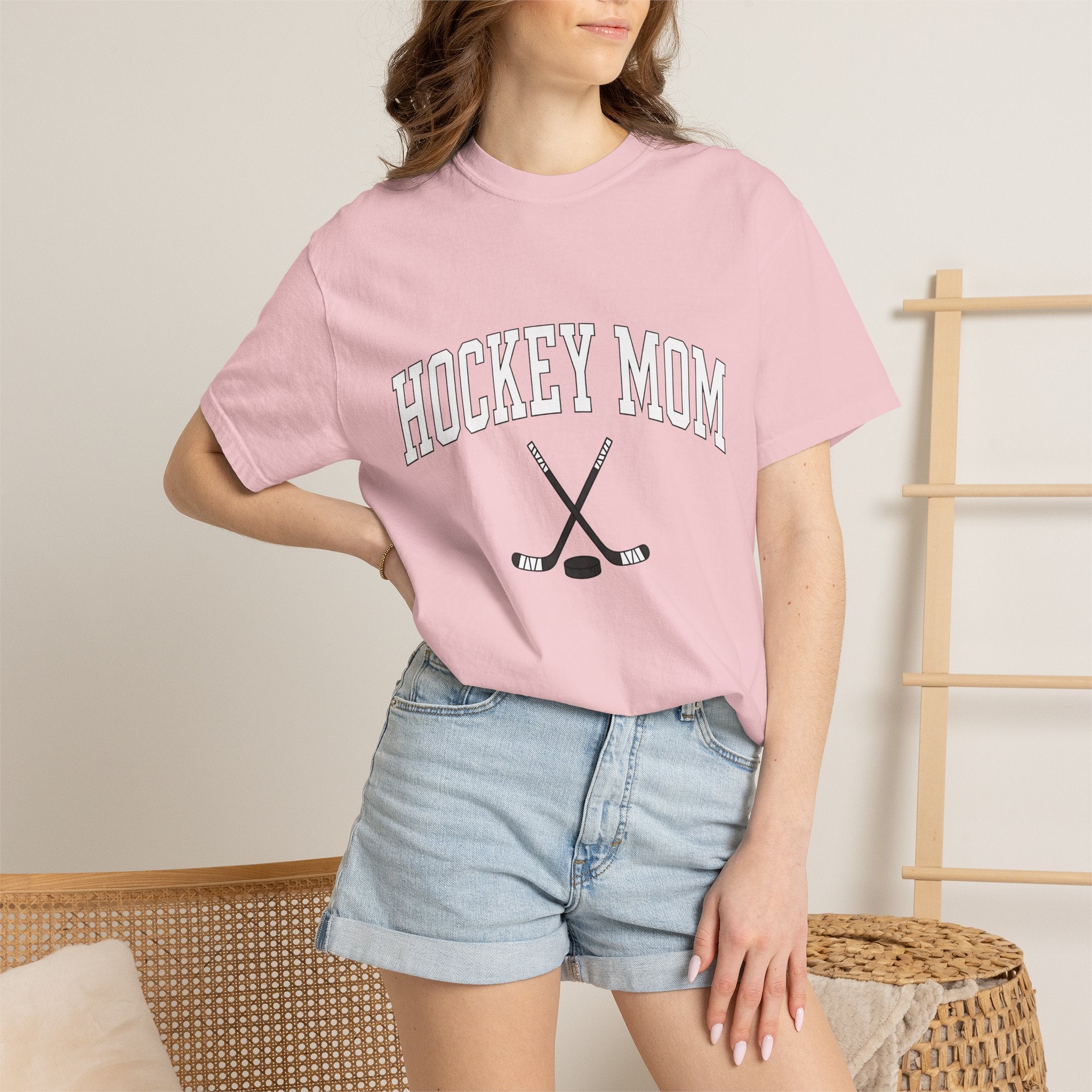 Hockey Stick Puck Shirt Hockey Mama Gift Women Thick Tee Hockey Gear T-Shirt Hockey Fan Bold Tshirt Mom Graphic Athletic Crossed Sticks