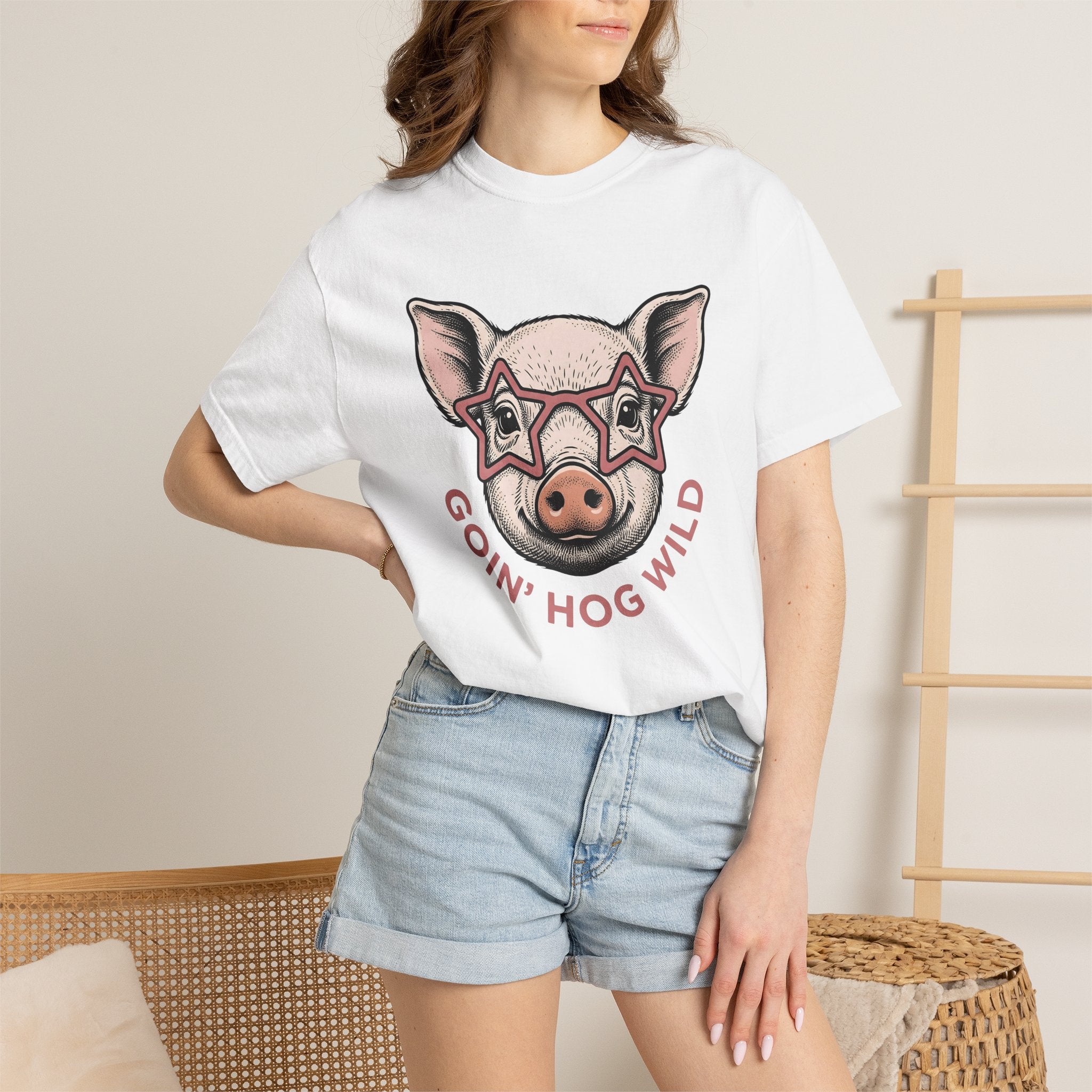 Pig Face Shirt Cowgirl Farm Gift Women Hand Drawn Tee Swine T-Shirt Rodeo Fan Illustrated Tshirt Farmhouse Graphic Vintage Star Glasses