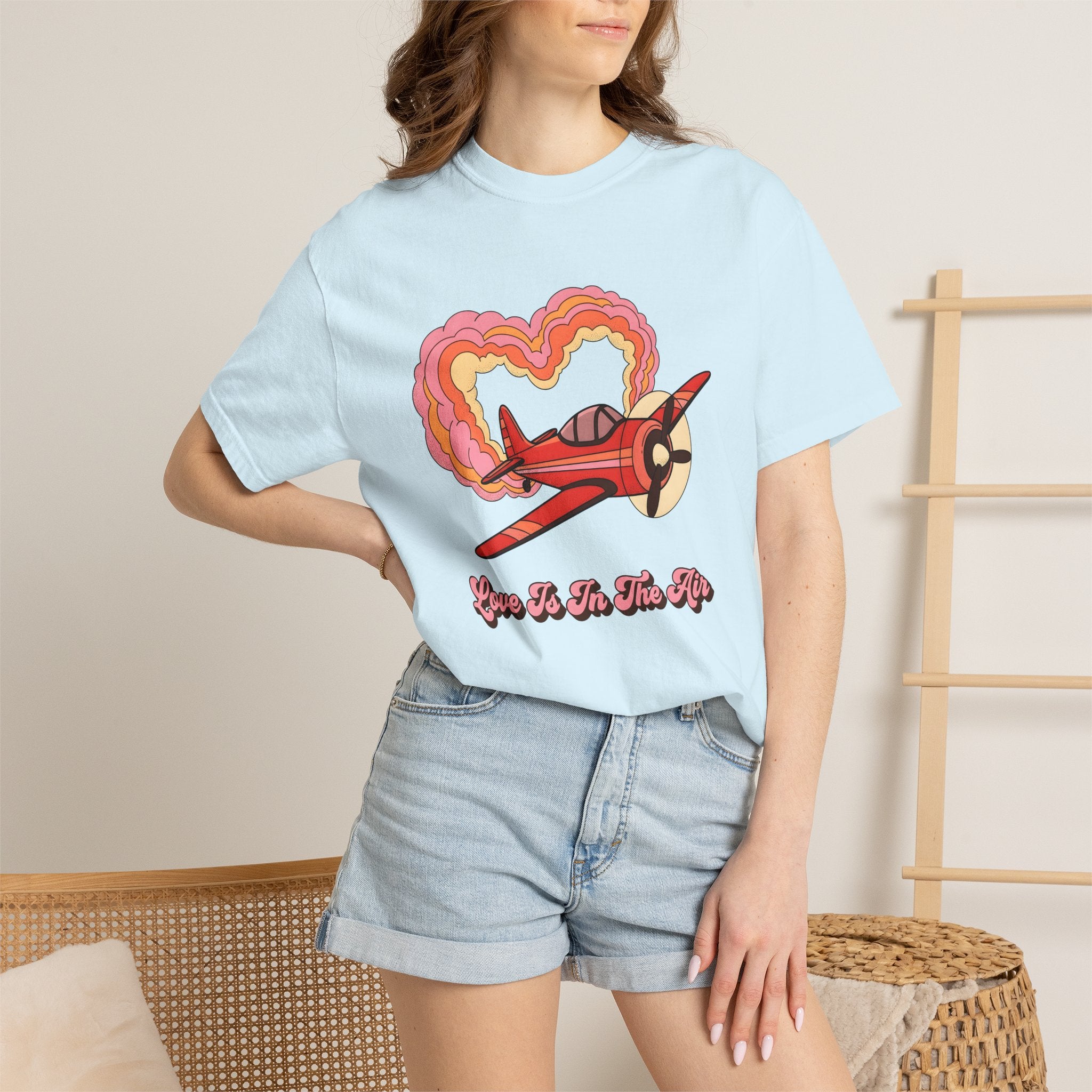 Airplane Heart Graphic Shirt St. Valentine's Day Romance Gift Women Cartoon Tee Plane T-Shirt Valentine Fan Comic Tshirt Love Graphic Retro