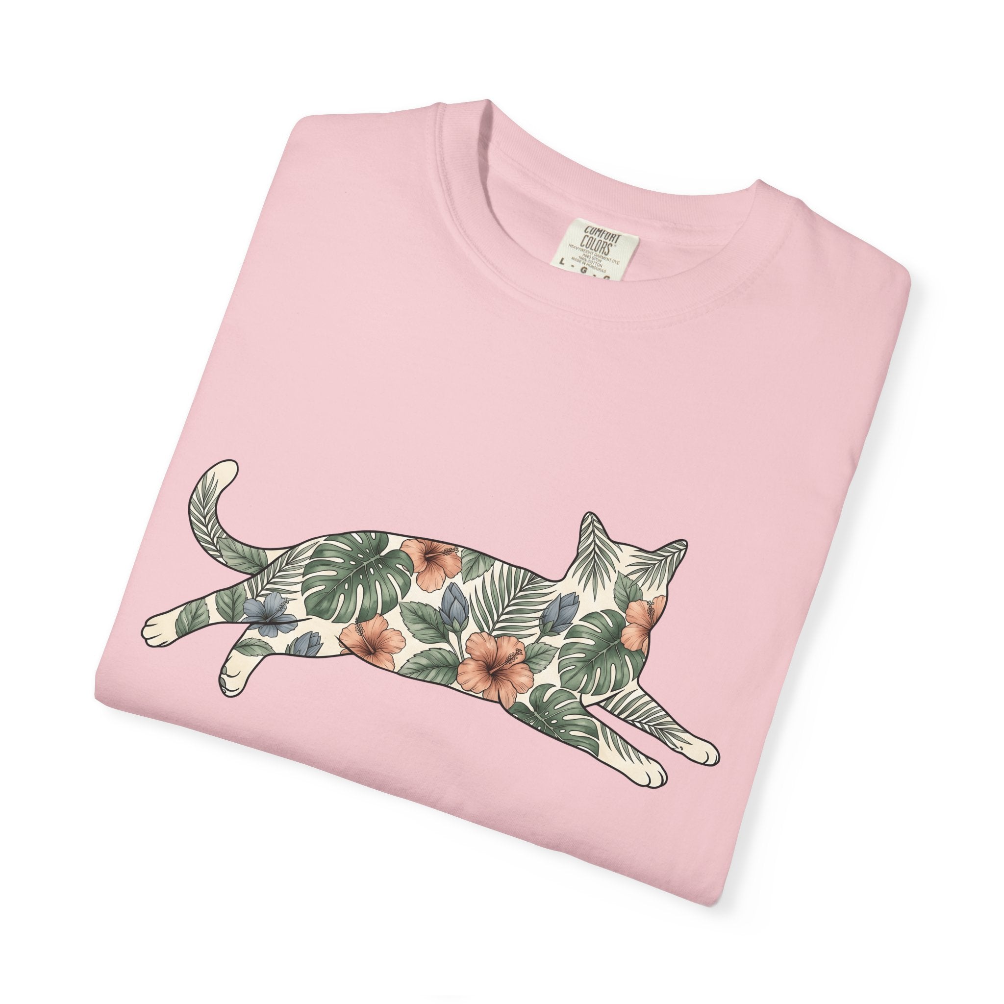 Blossom Cat Shirt Cat Petals Gift Women Garden Tee Kitty T-Shirt Cat Fan Feline Tshirt Floral Graphic Clean Jungle Leaves Tshirt