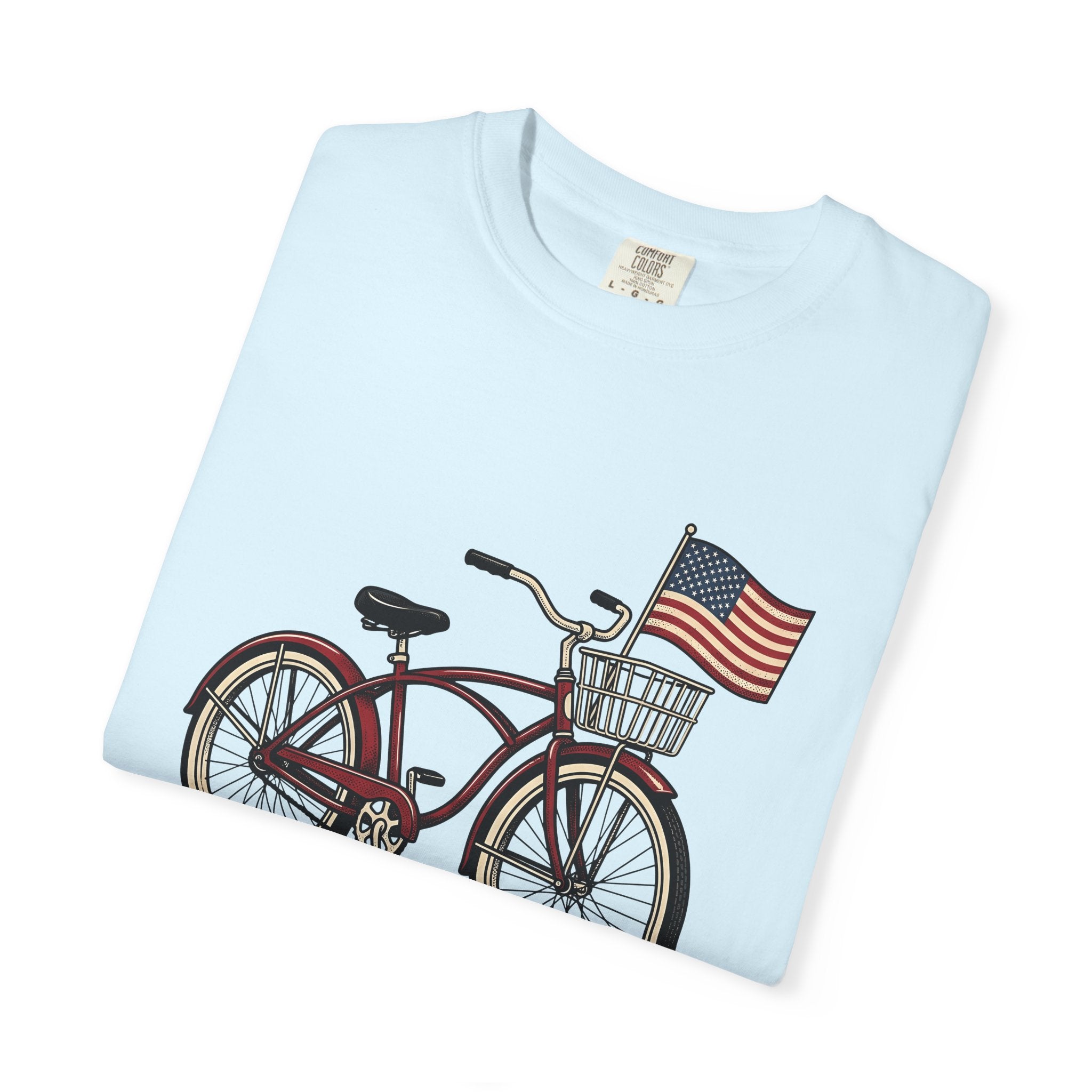 Bike Illustration Shirt 4th Of July America Gift Women Old School Tee Bicycle T-Shirt Independence Day Fan Vintage Tshirt Patriotic Graphic