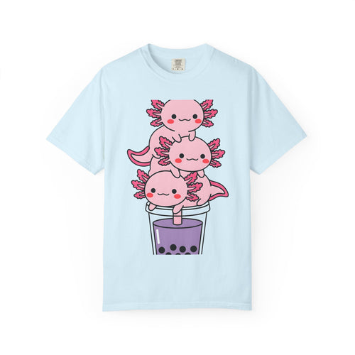Axolotl Tea Shirt Drinks Pets Gift Women Cute Tee Mexican Salamander T-Shirt Beverage Fan Animal Graphic Illustration Comic Boba Drink