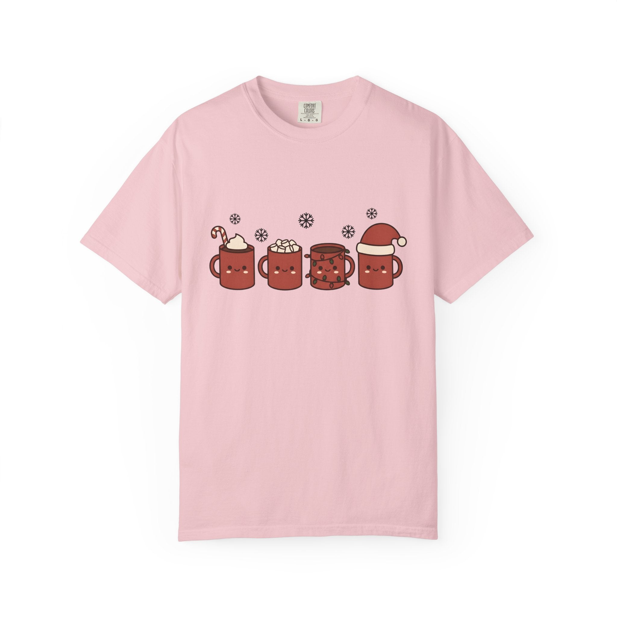 Adorable Hot Chocolate Mugs Shirt Christmas Holiday Gift Women Cartoon Tee Hot Chocolate Mugs T-Shirt Xmas Fan Comic Tshirt Seasonal Graphic