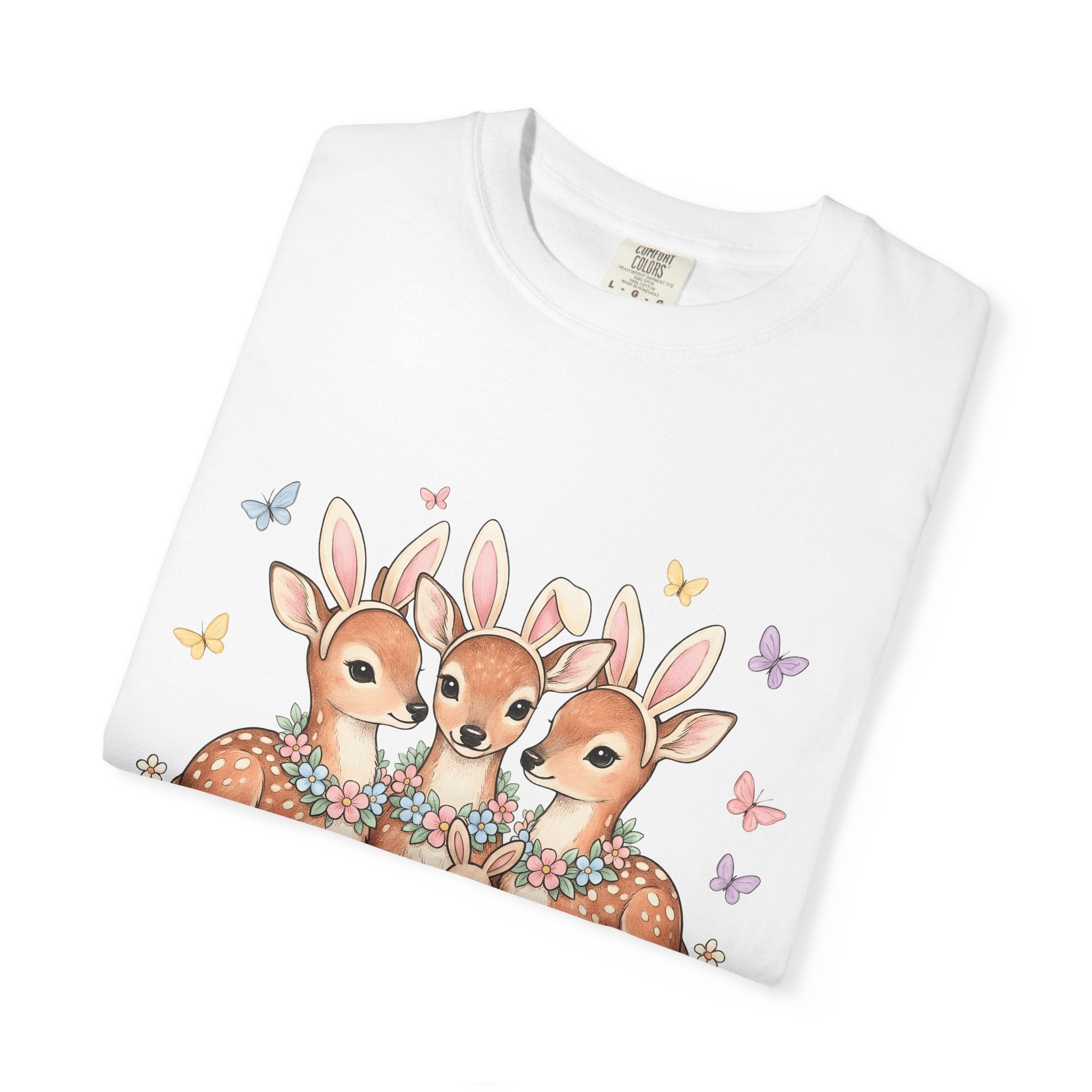 Deer Trio Shirt Easter Animal Gift Women Cute Tee Fawns T-Shirt Easter Fan Cartoon Tshirt Creature Graphic Hand Drawn Bunny Tshirt