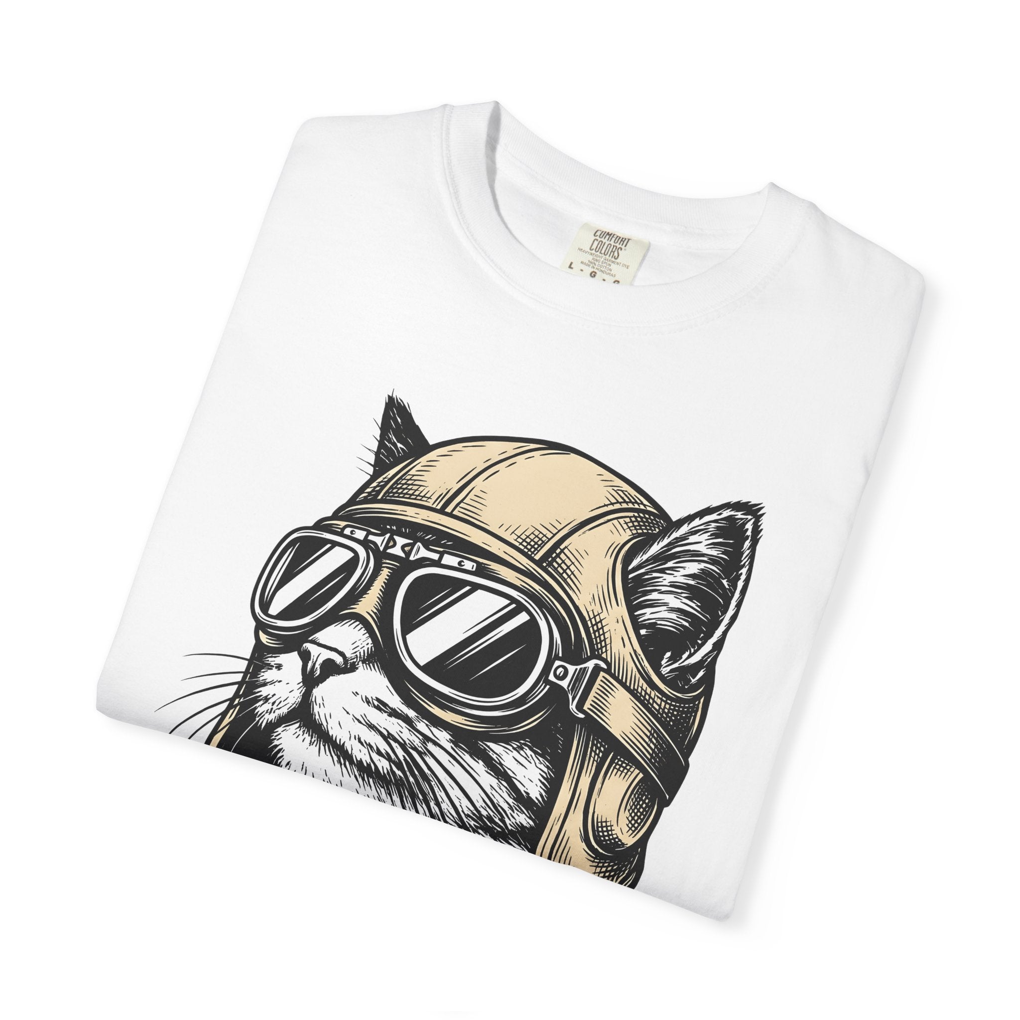 Cat Helmet Shirt Cat Animal Gift Women Hand Drawn Tee Kitty Helmet T-Shirt Cat Fan Feline Tshirt Illustrated Graphic Creature Illustration