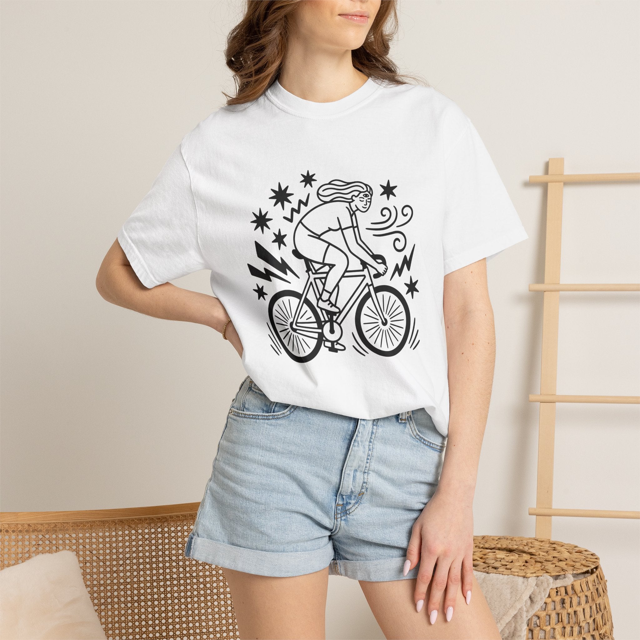 Cyclist Shirt Sports & Activities Fitness Gift Women Doodle Tee Biker T-Shirt Athlete Enthusiast Cartoon Tshirt Workout Graphic Minimalist