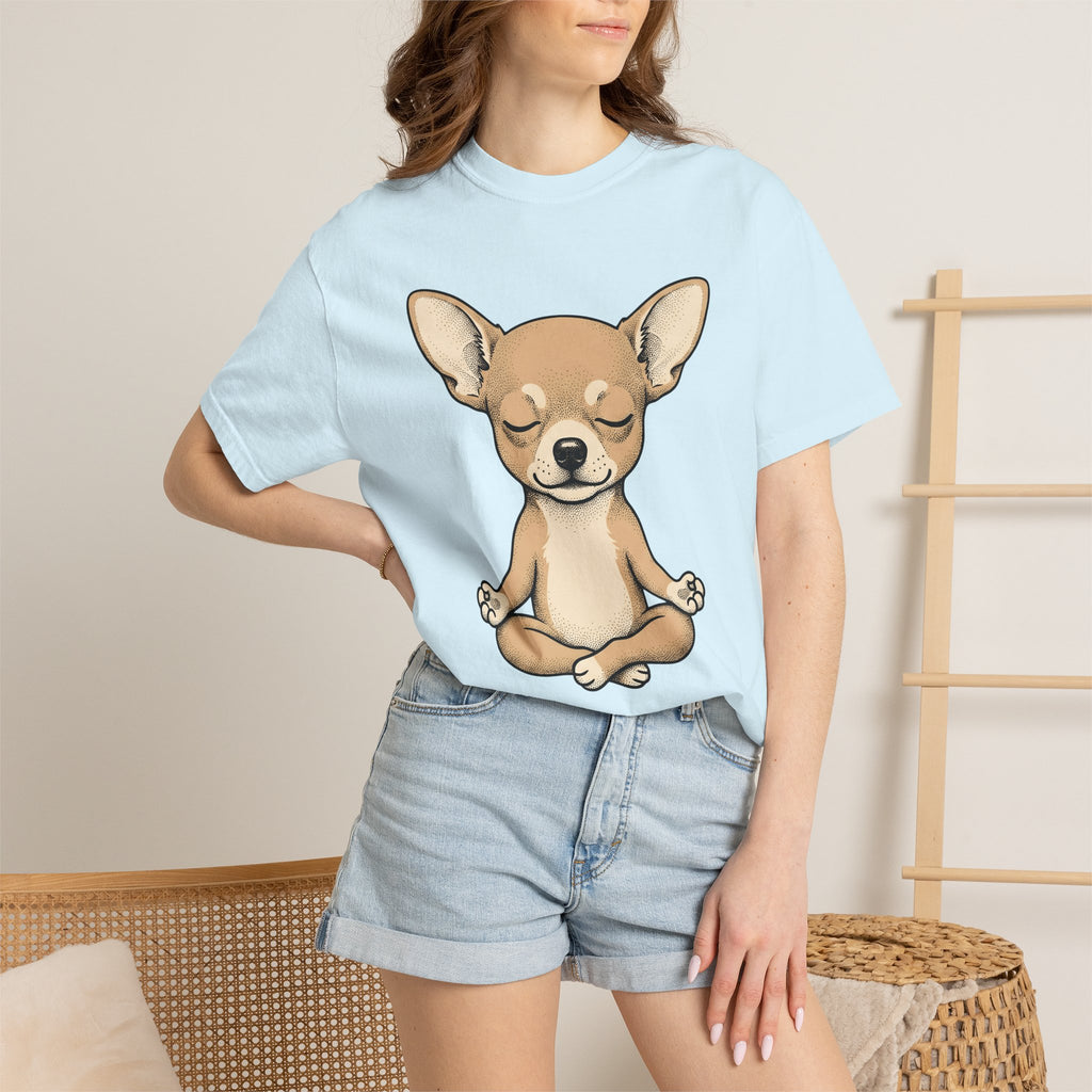 Chihuahua Stretching Shirt Dog Relaxation Gift Women Animated Tee Puppy T-Shirt Dog Fan Cartoon Tshirt Calm Graphic Doodle Seated Pose