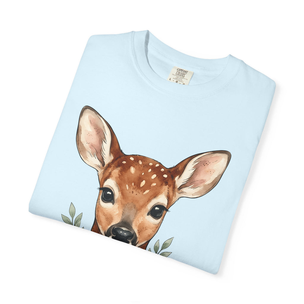 Baby Deer Shirt Easter Floral Gift Women Watercolor Tee Fawn T-Shirt Spring Fan Watercolour Tshirt Botanical Graphic Hand Drawn Daisies