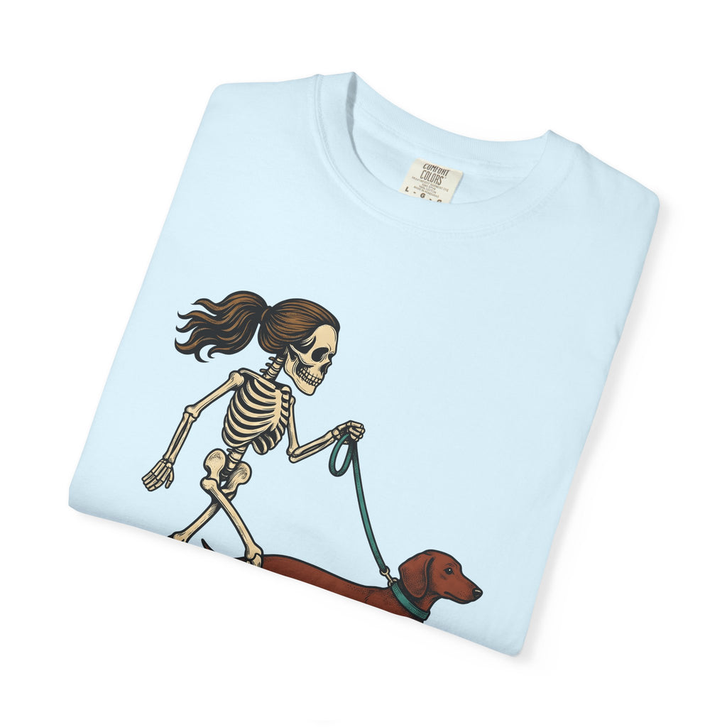 Skeleton Dog Stroll Shirt Halloween Pet Gift Women Comic Tee Dog Walk T-Shirt Halloween Fan Cartoon Tshirt Pet Graphic Retro Dachshund