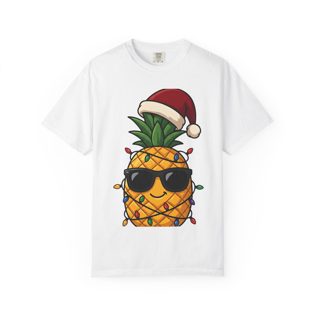 Tropical Fruit Santa Shirt Christmas Beach Gift Women Kawaii Tee Fruit Claus T-Shirt Xmas Fan Cute Tshirt Coastal Graphic Hand Drawn Festive