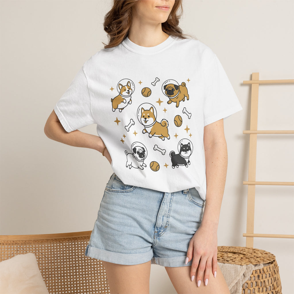 Astronaut Dogs Shirt Dog Space Gift Women Kawaii Tee Space Dog T-Shirt Dog Fan Canine Tshirt Galaxy Graphic Cartoon Tennis Ball Tshirt