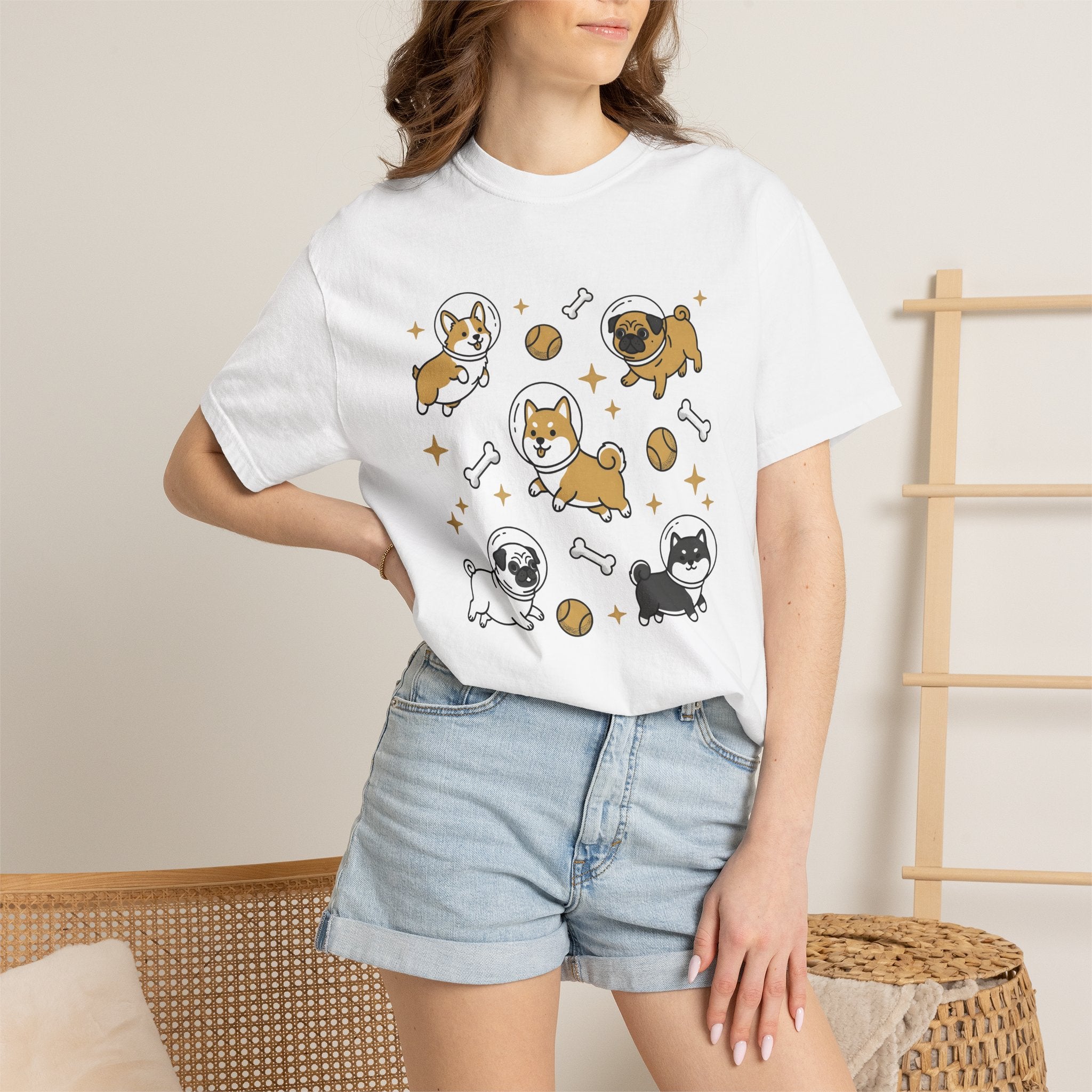 Astronaut Dogs Shirt Dog Space Gift Women Kawaii Tee Space Dog T-Shirt Dog Fan Canine Tshirt Galaxy Graphic Cartoon Tennis Ball Tshirt