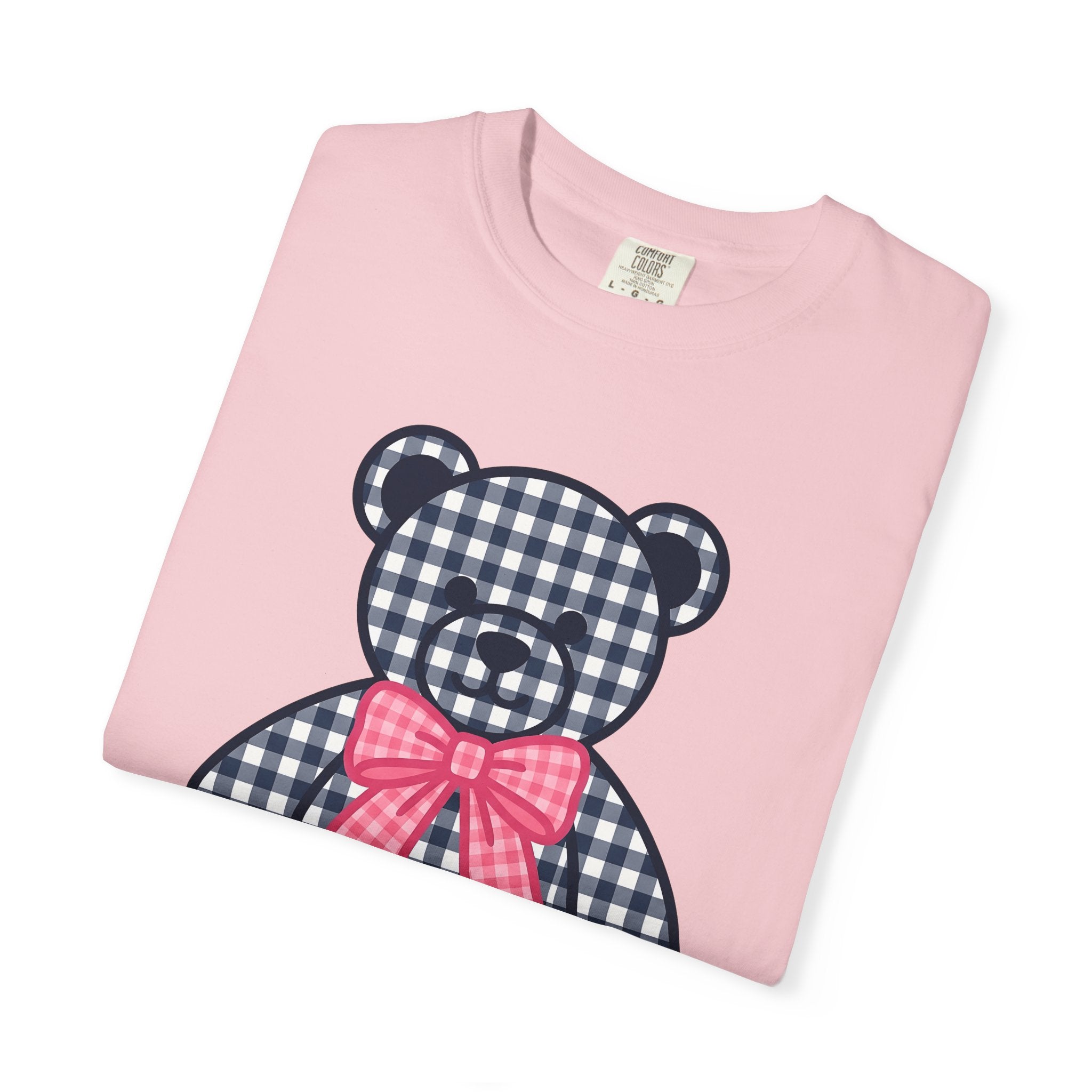 Plaid Teddy Bear Shirt Cute Animal Gift Women Kawaii Tee Teddy Bear T-Shirt Cute Fan Cartoon Tshirt Creature Graphic Minimalist Pink Bow