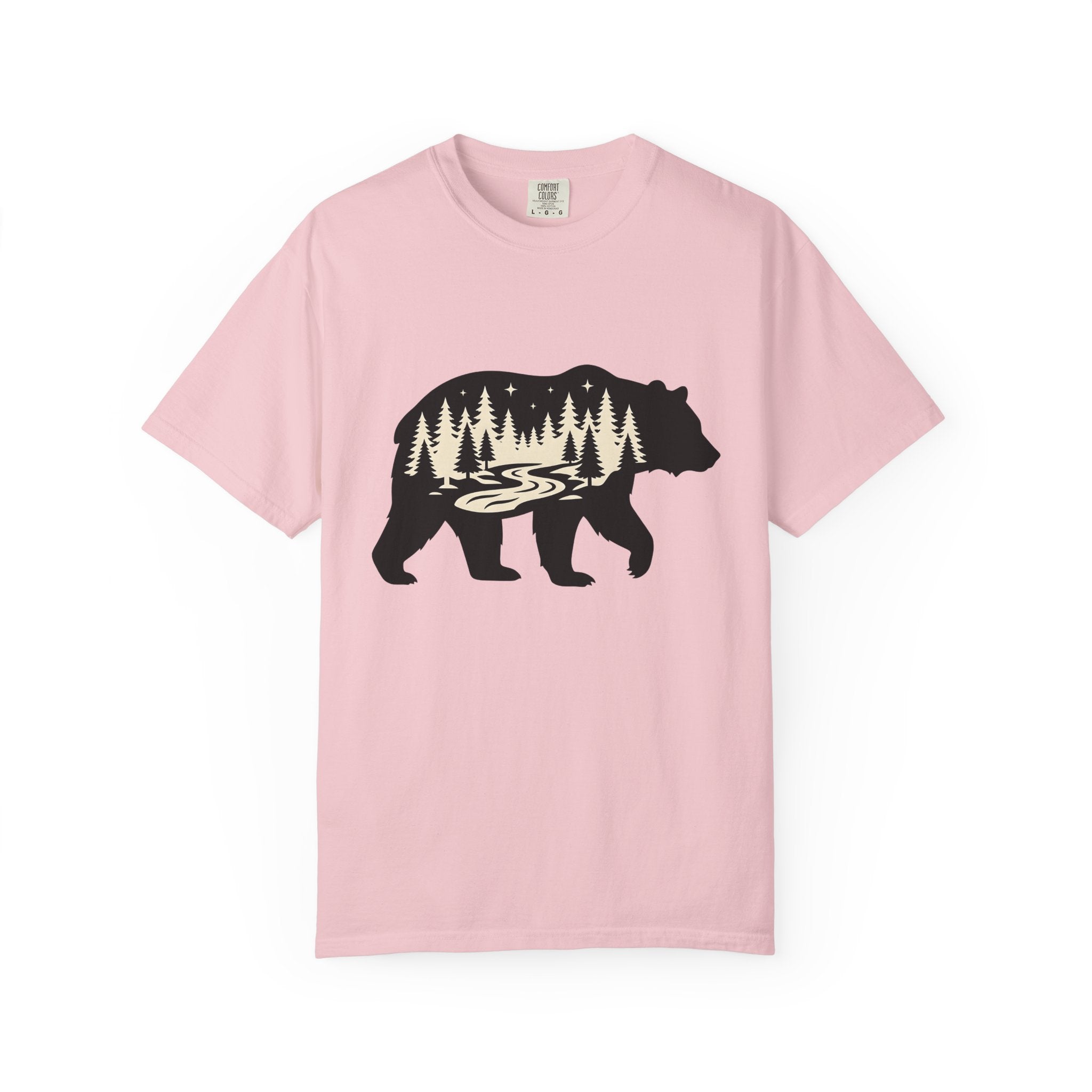 Bear Forest Shirt Cottagecore Woodland Gift Women Minimalist Tee Bear T-Shirt Rustic Fan Simple Tshirt Forest Graphic Nature Pine Trees