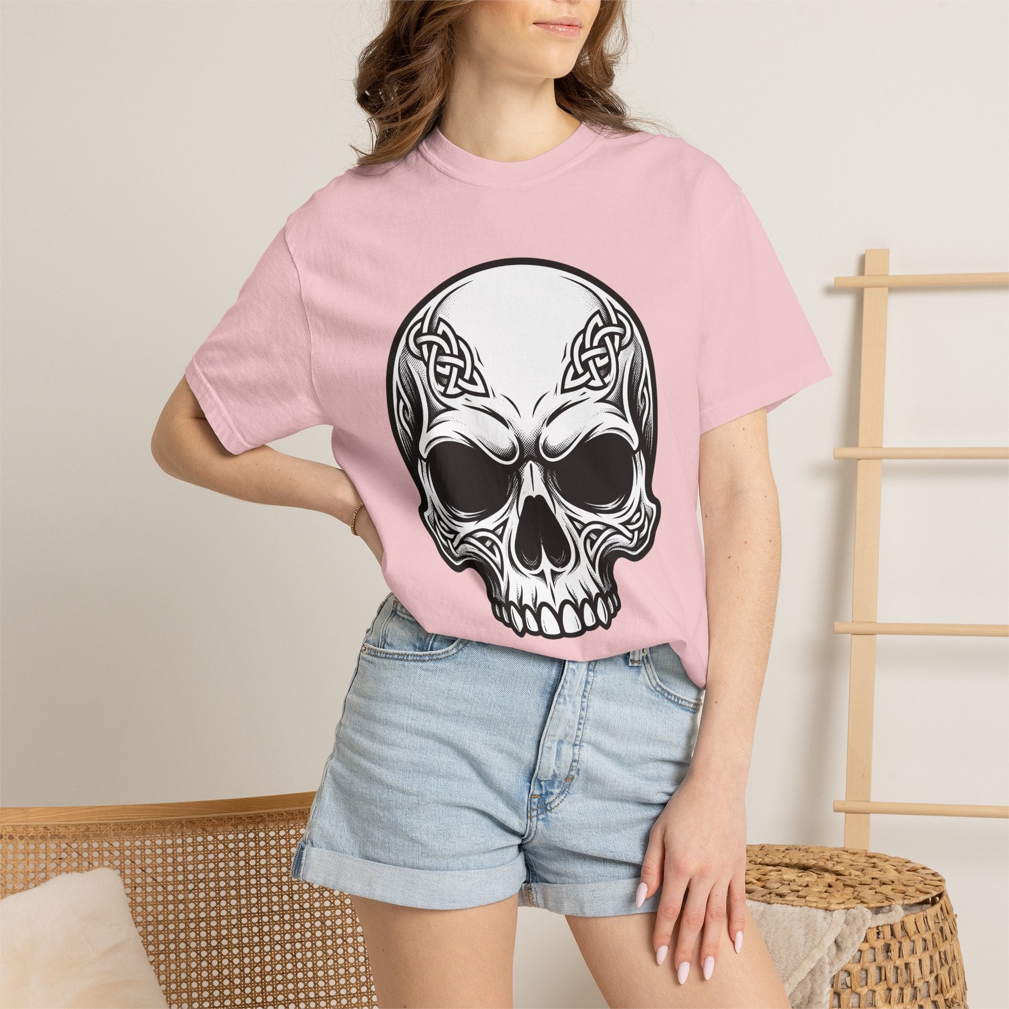 Celtic Skull Shirt St Patrick's Day Fantasy Gift Women Neo Traditional Tee Skull T-Shirt Irish Fan Tribal Tshirt Mythical Graphic Line Art