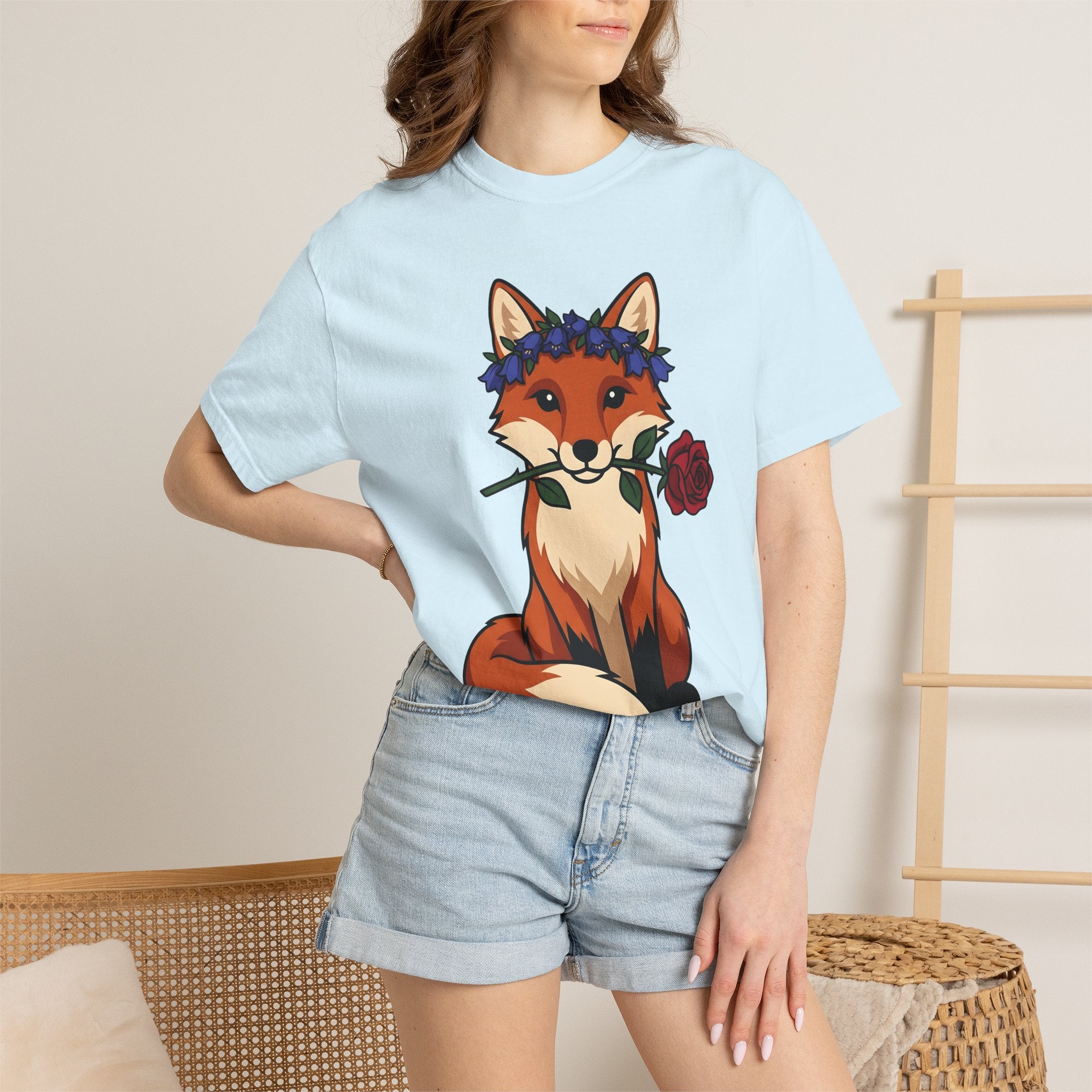 Fox Floral Wreath Shirt Animals & Flowers Forest Gift Women Adorable Tee Fox T-Shirt Wildlife Fan Cute Tshirt Woods Graphic Animation