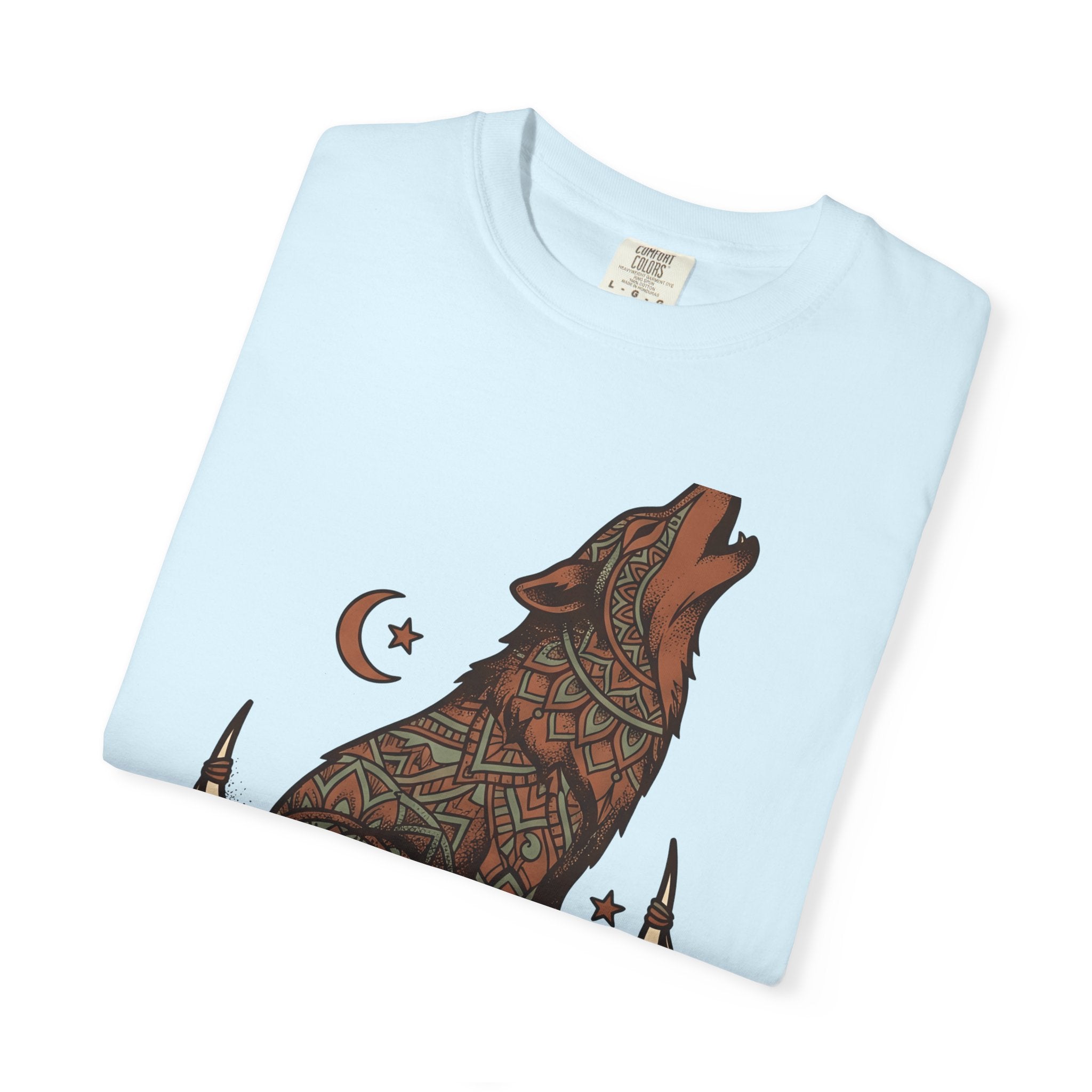 Wolf Mandala Shirt Boho Chic Critter Gift Women Folk Tee Mandala T-Shirt Hippie Fan Tribal Tshirt Animal Graphic Indigen Quill Tshirt