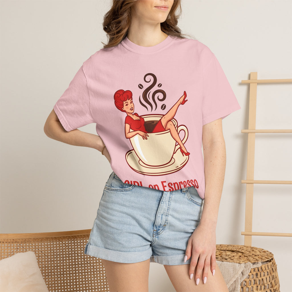 Pinup Coffee Mug Shirt Coffee Fun Gift Women Hand Drawn Tee Coffee Cup T-Shirt Coffee Fan Illustrated Tshirt Humor Graphic Line Art Steam