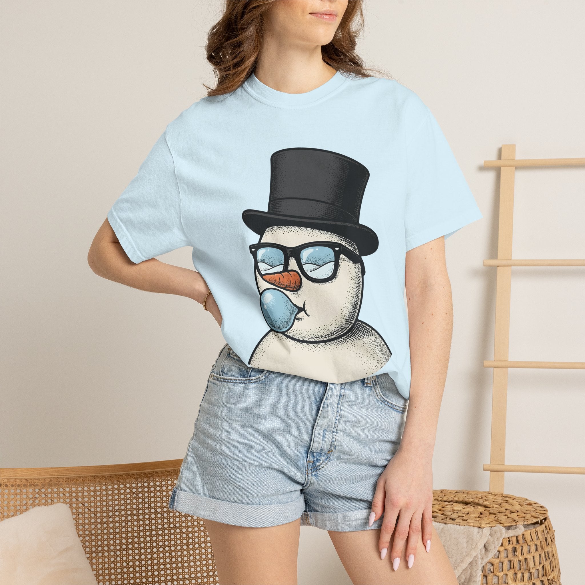 Snowman Art Shirt Christmas Festive Gift Women Caricature Tee Frosty T-Shirt Holiday Fan Cartoon Tshirt Celebration Graphic Classic Sun