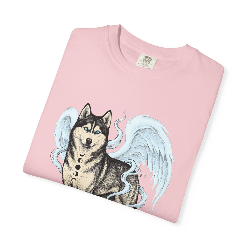 Husky Angel Shirt Dog Legend Gift Women Cartoon Tee Siberian Husky T-Shirt Dog Fan Husky Graphic Tshirt Digital Art Feathers Tshirt