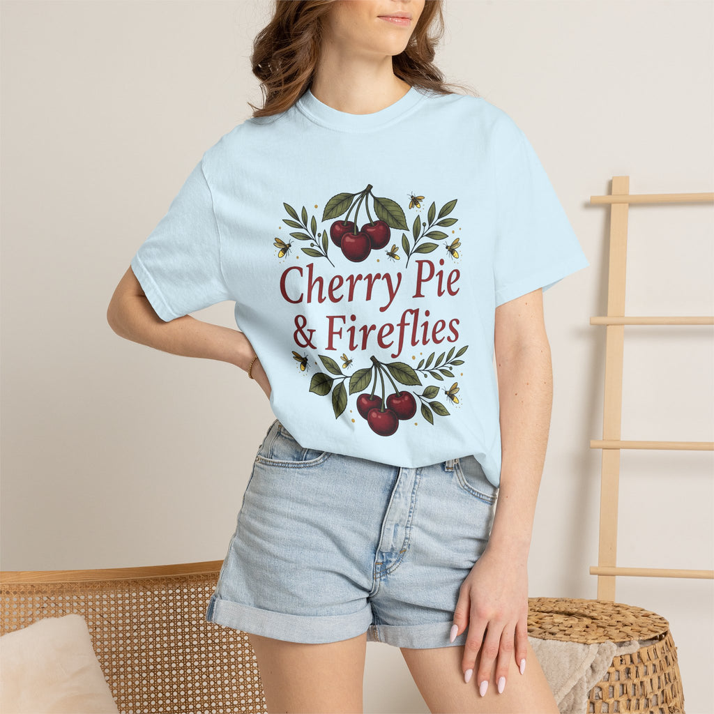 Cherry Branches Shirt America Summer Gift Women Vintage Tee Cherry Blossom T-Shirt Patriot Fan Retro Tshirt Warm Weather Graphic Hand Drawn
