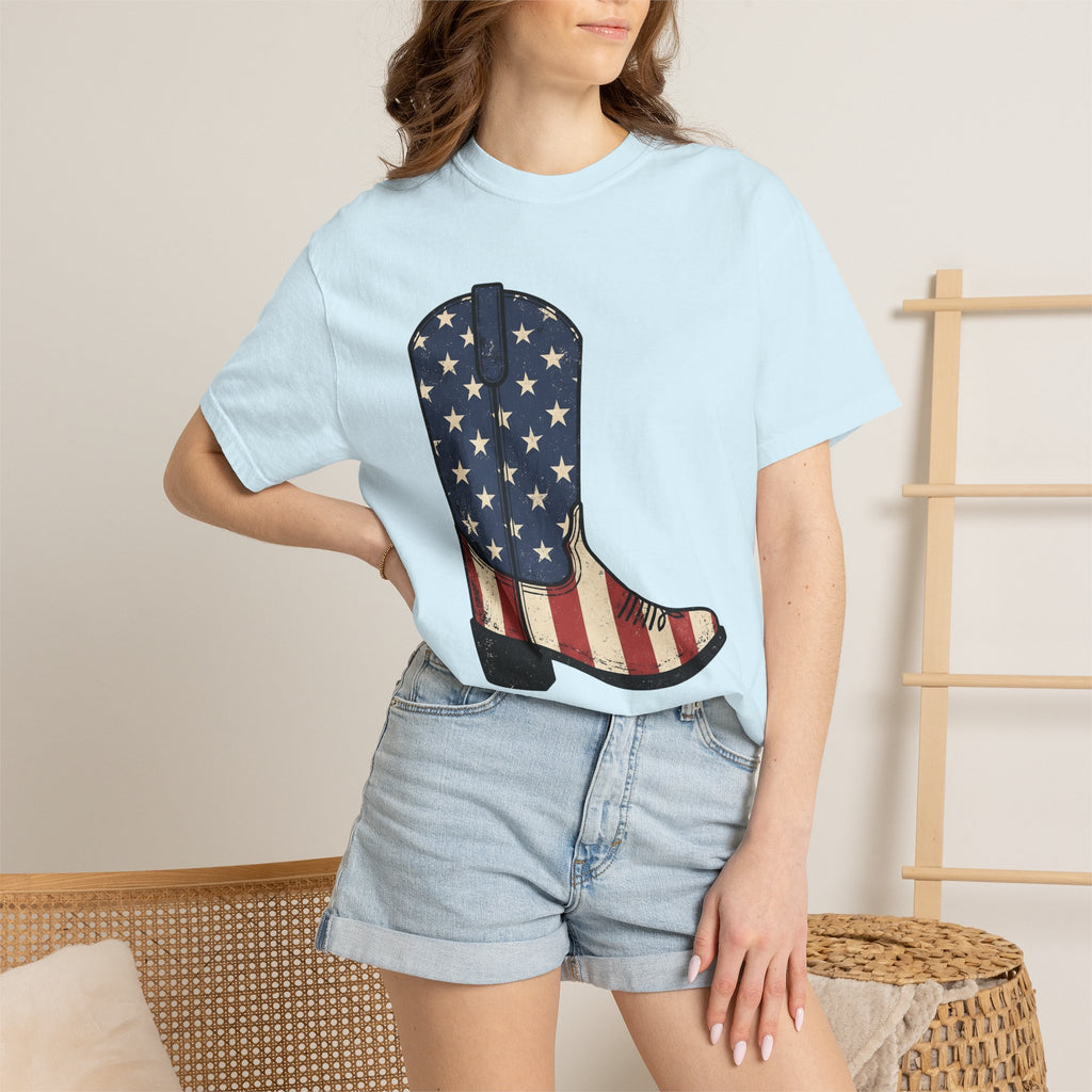 Cowboy Boot Shirt America Country Gift Women Hand Drawn Tee Boot T-Shirt American Fan Illustrated Tshirt Country Graphic Sketch Star Pattern