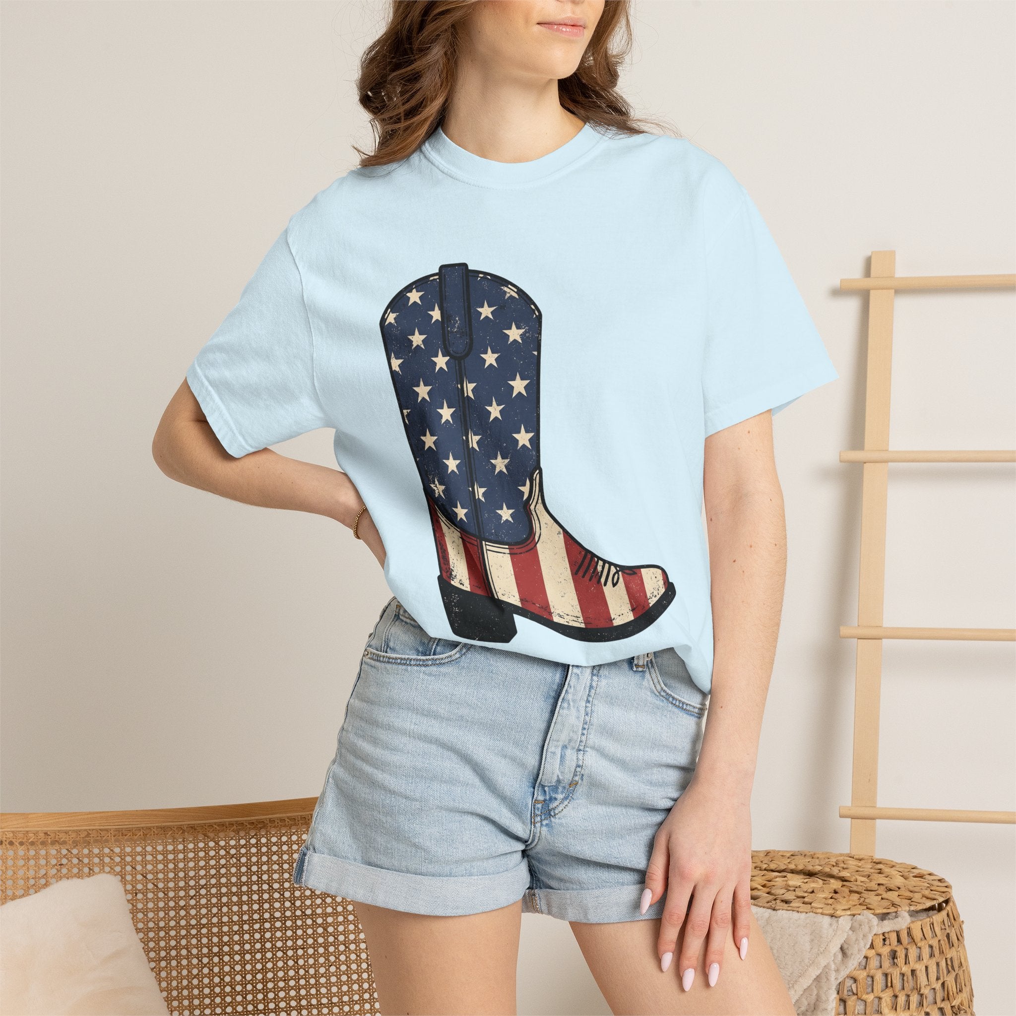 Cowboy Boot Shirt America Country Gift Women Hand Drawn Tee Boot T-Shirt American Fan Illustrated Tshirt Country Graphic Sketch Star Pattern