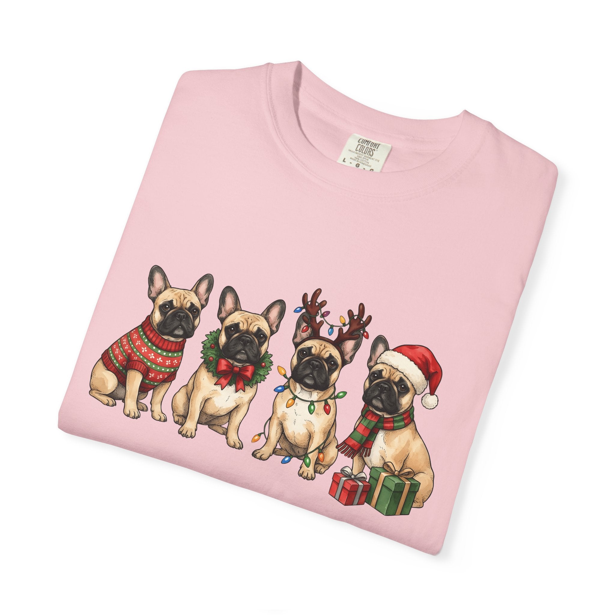 Frenchie Dog Shirt Dog Winter Gift Women Adorable Tee French Bulldog T-Shirt Dog Fan Puppy Tshirt Winter Design Sketch Holiday Presents