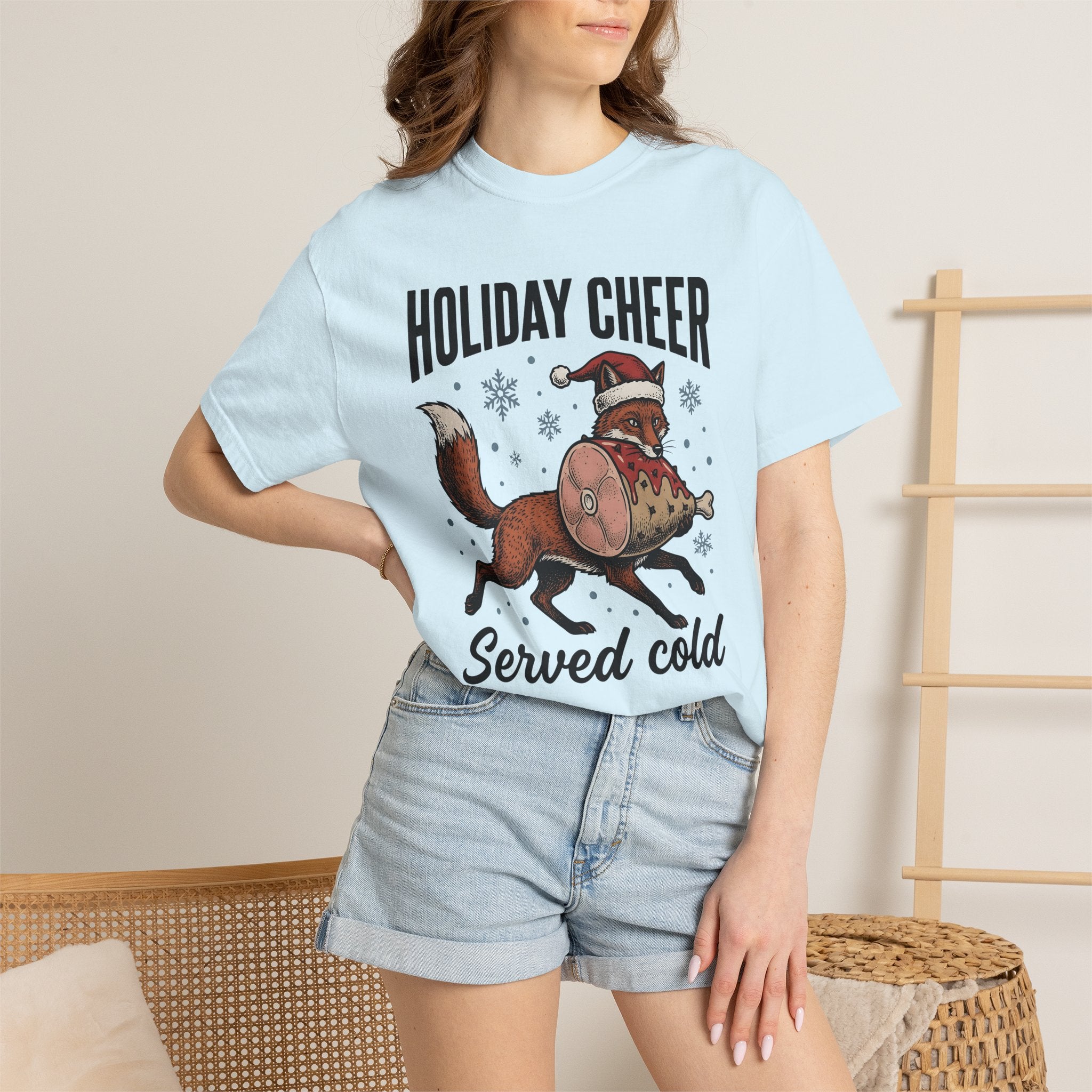 Fox Christmas Hat Shirt Christmas Wildlife Gift Women Retro Tee Fox T-Shirt Xmas Fan Vintage Tshirt Animal Graphic Sketch Snow Tshirt