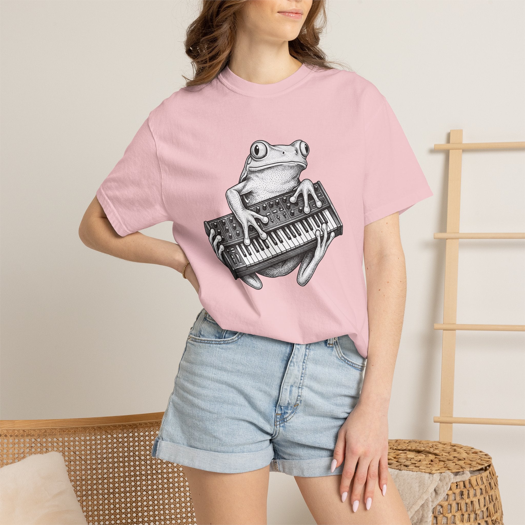 Frog Piano Shirt Frog Instrument Gift Women Sketch Tee Piano T-Shirt Toad Enthusiast Drawing Design Retro Keyboard Tshirt