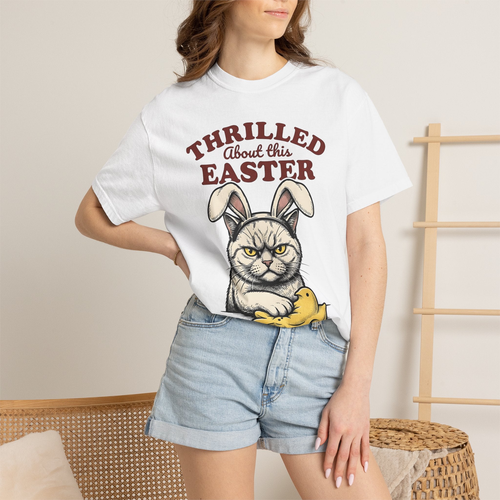 Grumpy Cat Bunny Ears Shirt Easter Humor Gift Women Vintage Tee Grumpy Cat T-Shirt Easter Fan Retro Tshirt Funny Graphic Hand Drawn