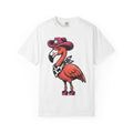 Flamingo Wrangler Shirt Cowgirl Fauna Gift Women Caricature Tee Flamingo T-Shirt Rodeo Fan Cartoon Tshirt Wildlife Graphic Hand Drawn Cowboy