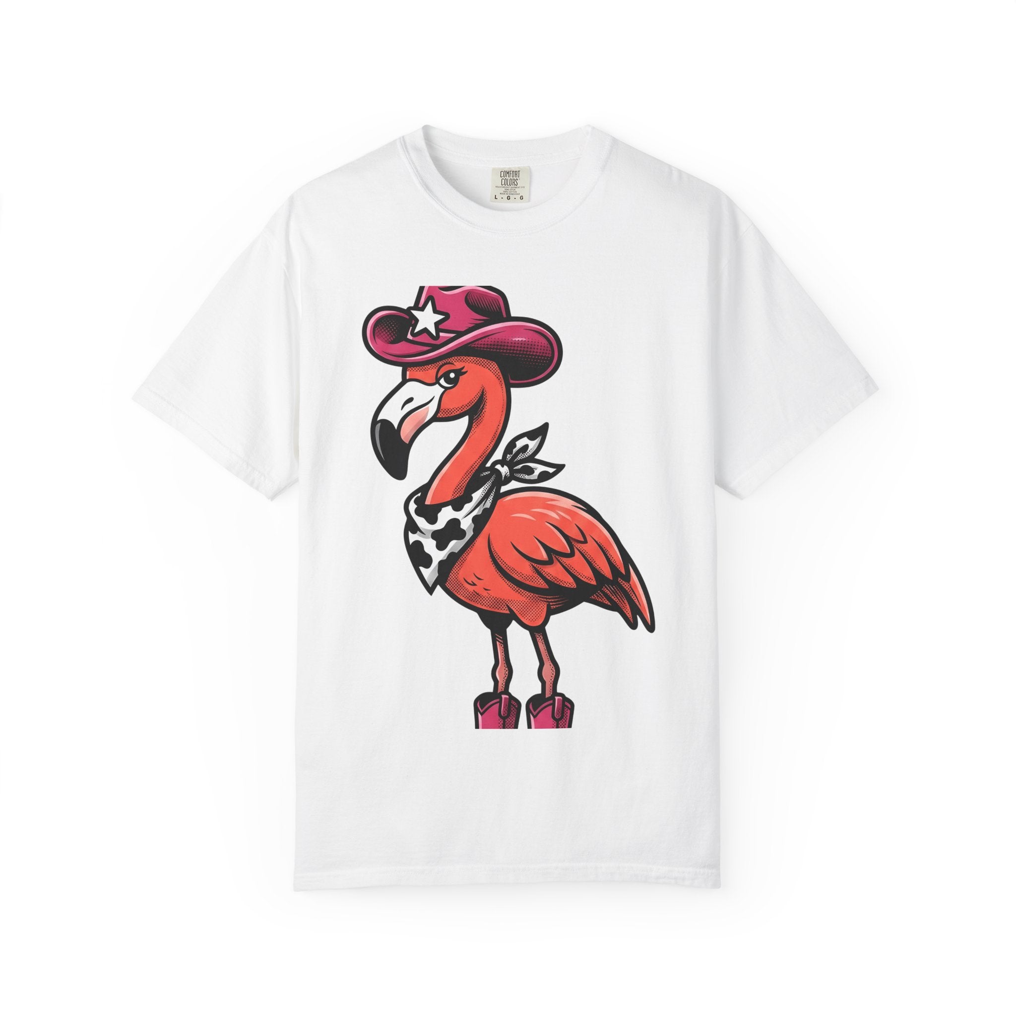 Flamingo Wrangler Shirt Cowgirl Fauna Gift Women Caricature Tee Flamingo T-Shirt Rodeo Fan Cartoon Tshirt Wildlife Graphic Hand Drawn Cowboy