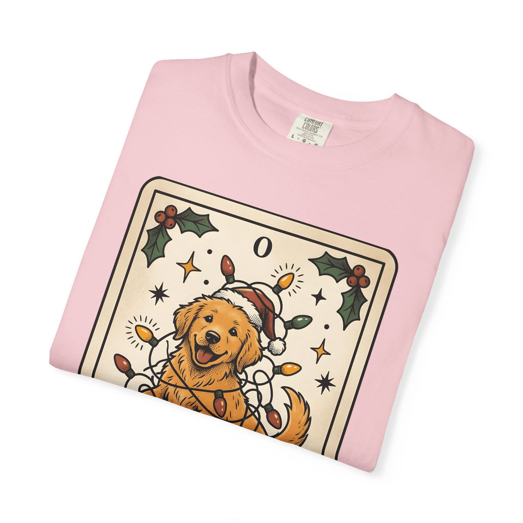 Golden Retriever Dog Shirt Christmas Pet Gift Women Retro Tee Retriever T-Shirt Xmas Fan Vintage Tshirt Animal Graphic Mystical Fairy Lights