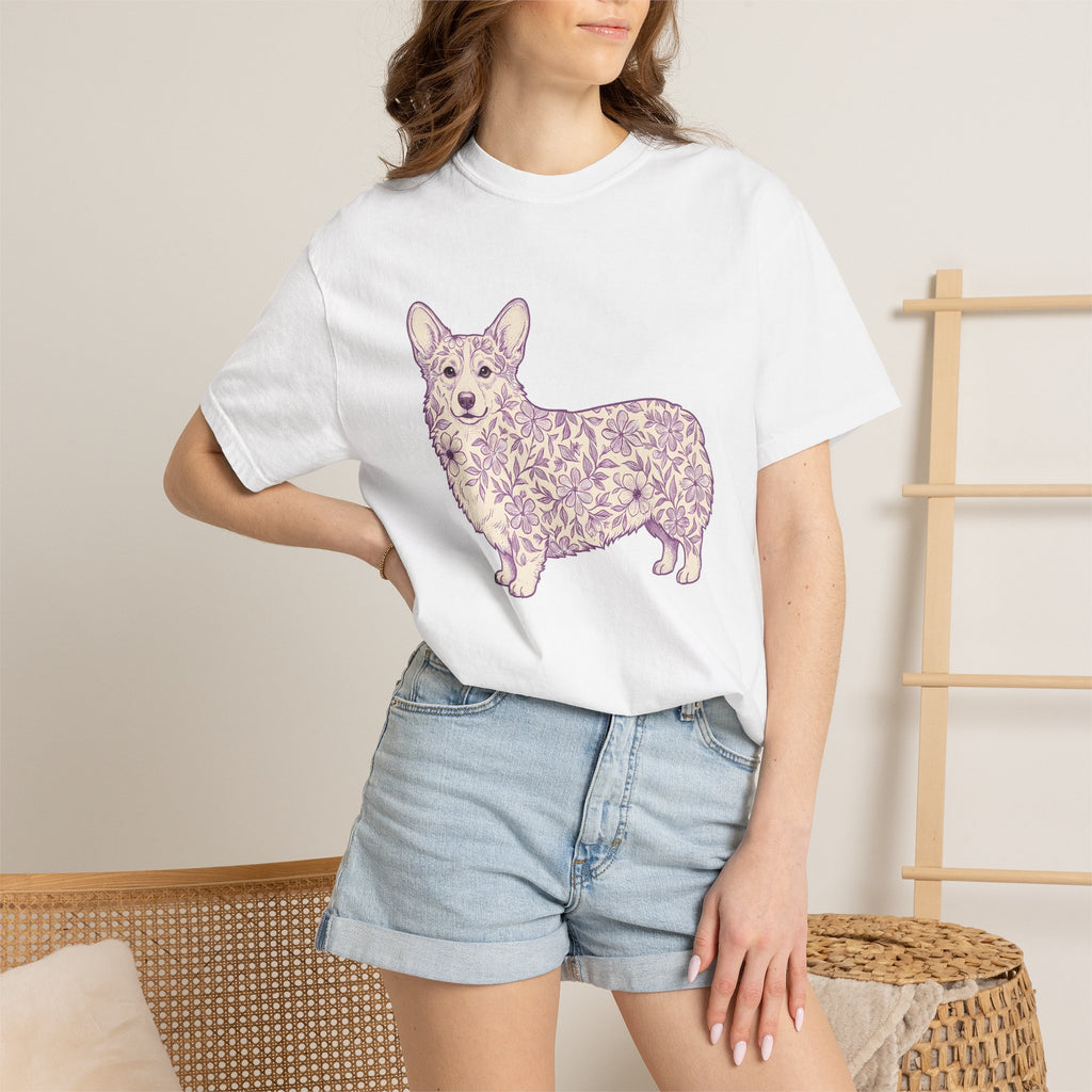Corgi Pet Shirt Dog Bouquet Gift Women Plant Design Tee Puppy T-Shirt Dog Fan Canine Tshirt Floral Graphic Classic Bloom Tshirt