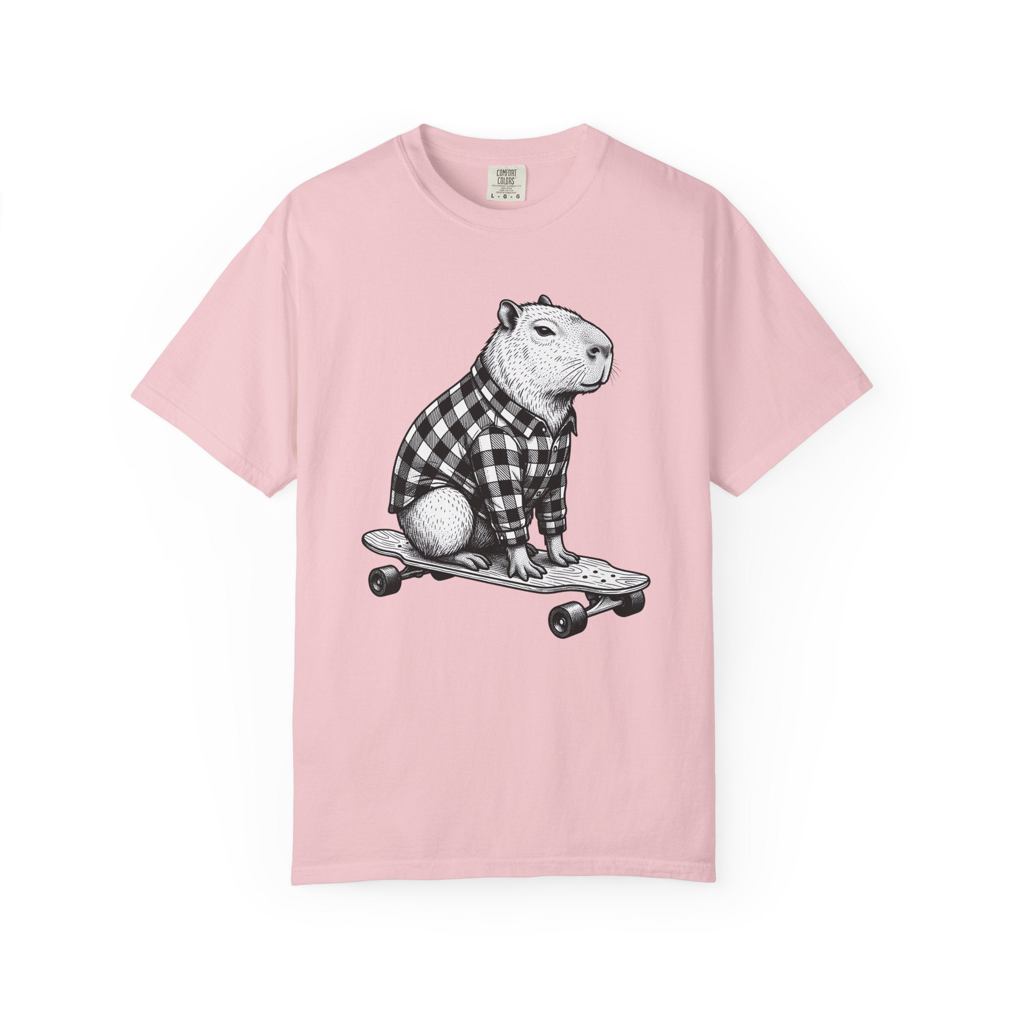 Capybara Skateboard Shirt Animals Comedy Gift Women Doodle Tee Rodent T-Shirt Wildlife Fan Cartoon Tshirt Humor Graphic Classic Plaid