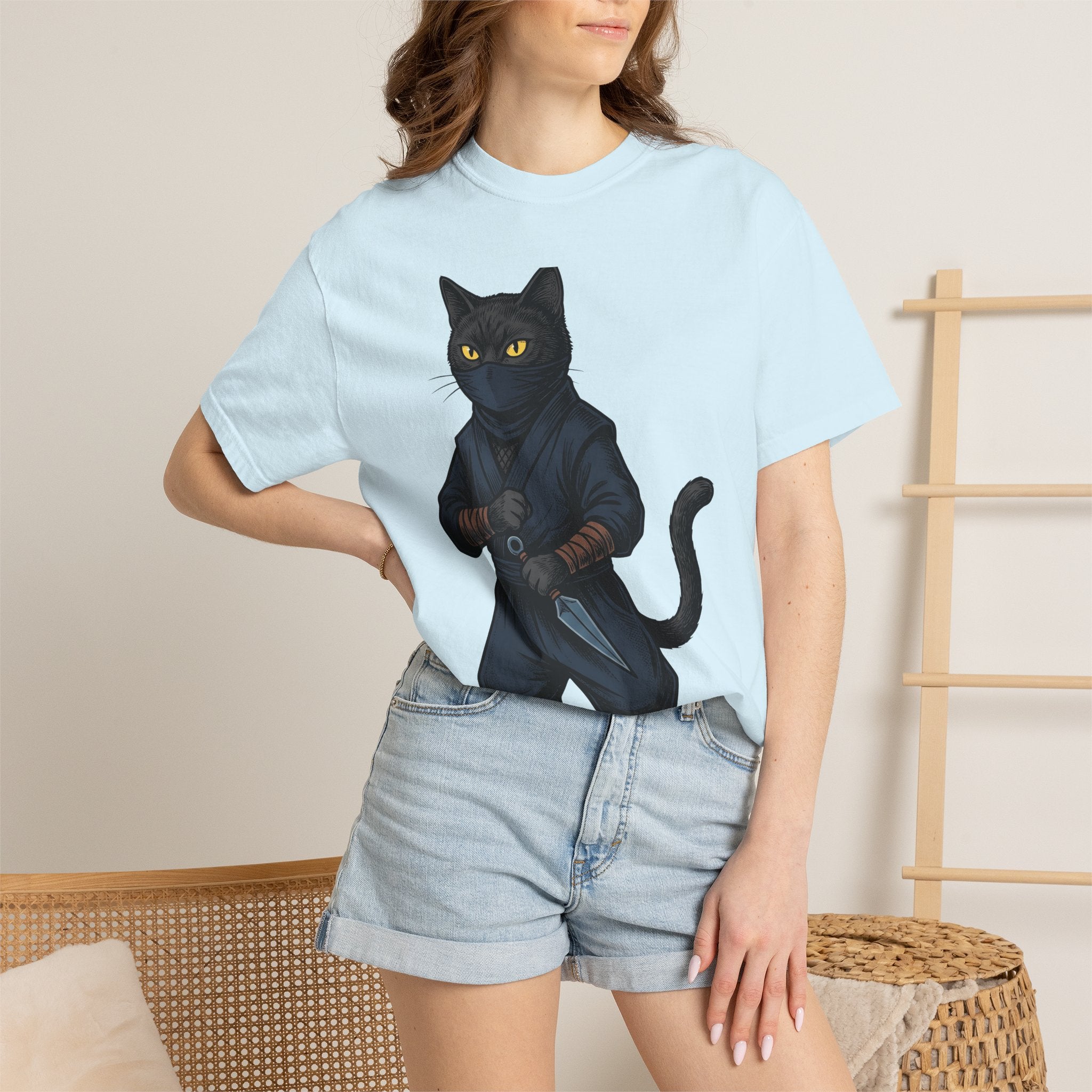 Stealth Cat Shirt Cat Joke Gift Women Comic Tee Cat T-Shirt Cat Fan Cartoon Tshirt Pun Graphic Retro Knife Tshirt