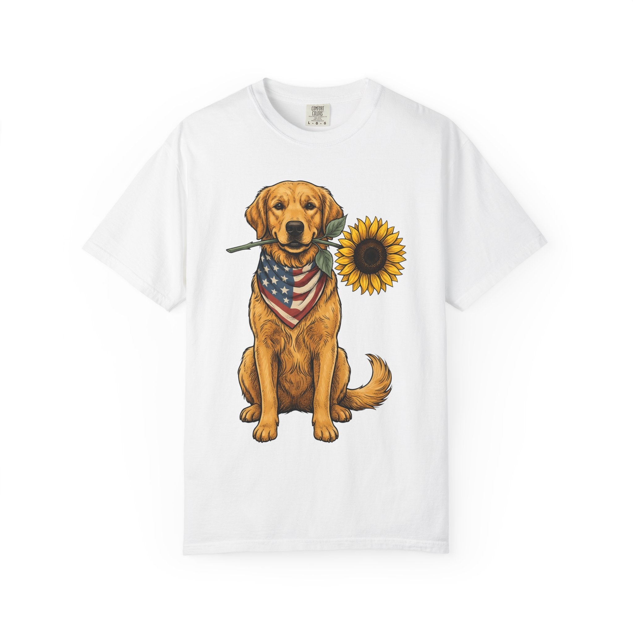 Golden Retriever Shirt Dog Patriotic Gift Women Vintage Tee Retriever T-Shirt Dog Fan Retro Tshirt American Graphic Hand Drawn Sunflower
