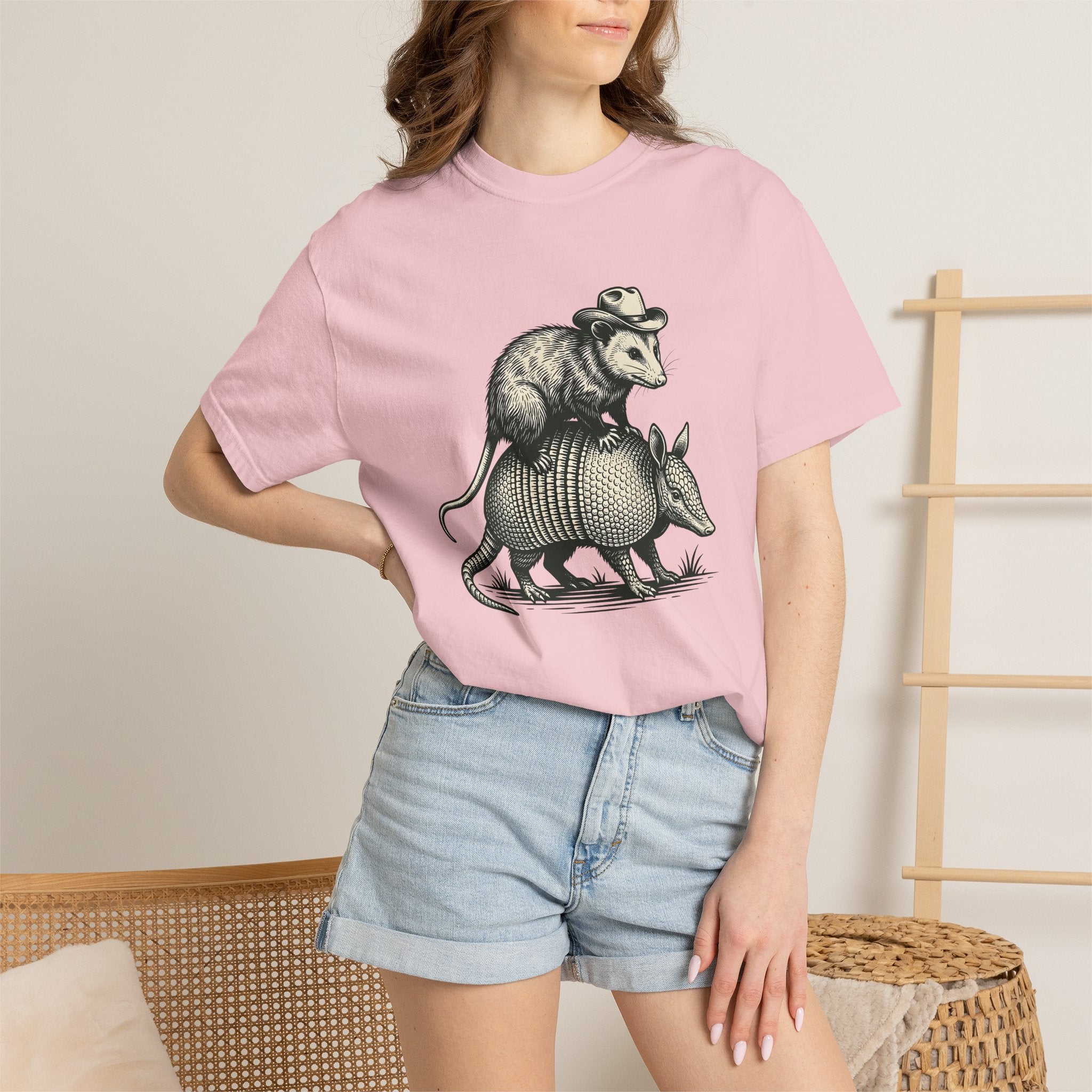 Opossum Armadillo Shirt Animals Cowboy Gift Women Retro Tee Possum T-Shirt Wildlife Fan Vintage Tshirt Rodeo Graphic Pen And Ink Western Hat