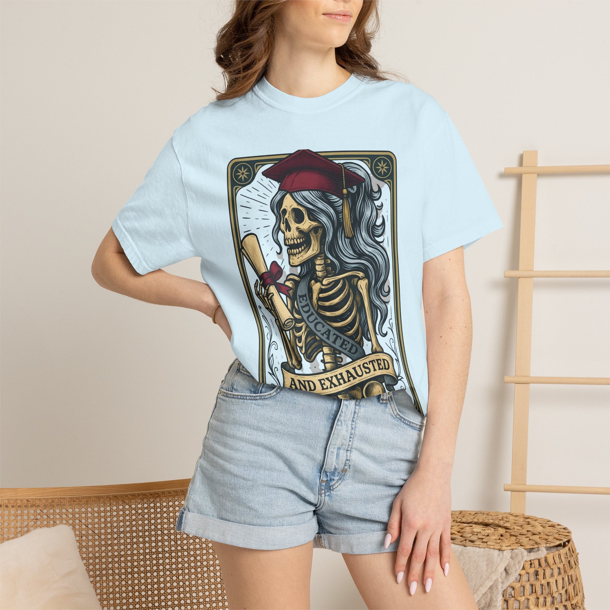 Skeleton Grad Shirt Boho Chic Ceremony Gift Women Neo Traditional Tattoo Tee Skeleton T-Shirt Bohemian Fan Tattooed Tshirt Graduation