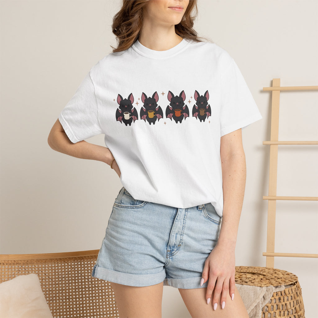 Bat Coffee Shirt Halloween Coffee Gift Women Kawaii Tee Coffee T-Shirt Horror Fan Cute Tshirt Java Graphic Cartoon Stars Tshirt