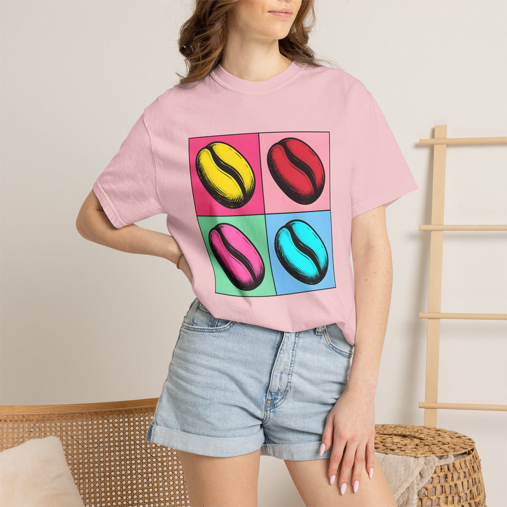 Coffee Bean Shirt Coffee Foodie Gift Women Pop Art Tee Coffee Bean T-Shirt Coffee Fan Pop Art Tshirt Foodie Graphic Retro Color Block Tshirt