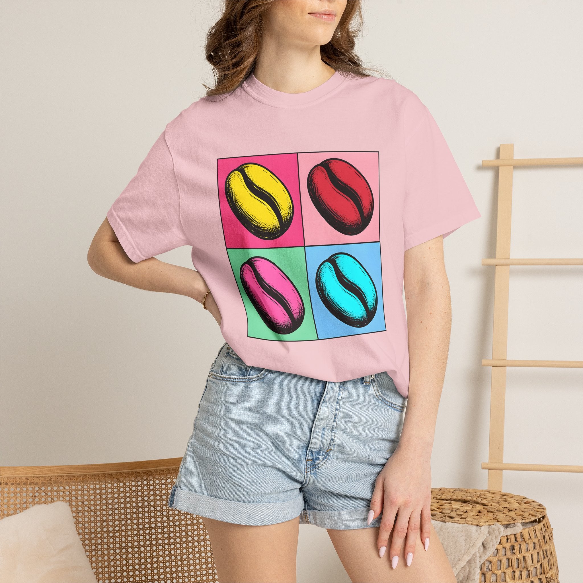 Coffee Bean Shirt Coffee Foodie Gift Women Pop Art Tee Coffee Bean T-Shirt Coffee Fan Pop Art Tshirt Foodie Graphic Retro Color Block Tshirt